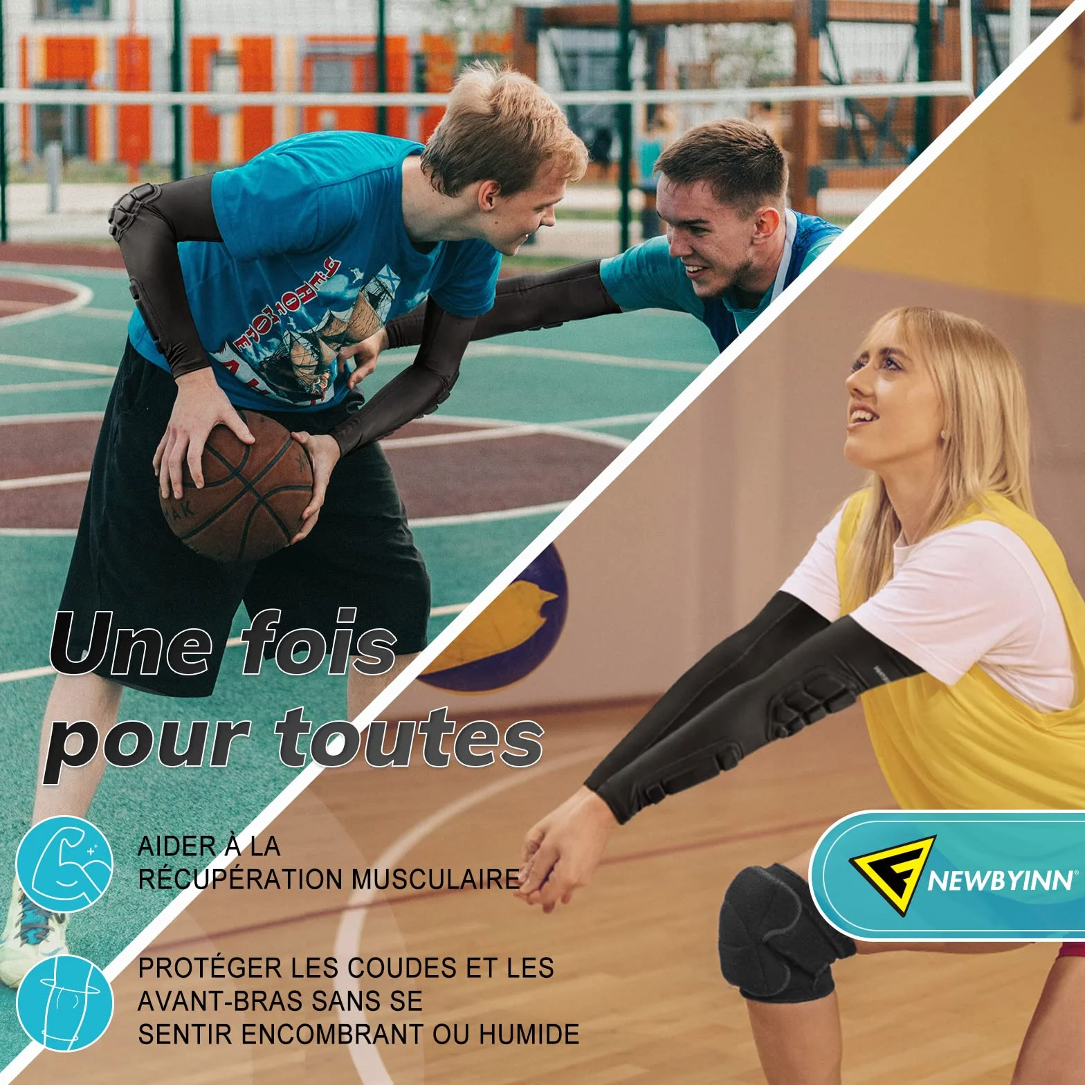 Newbyinn Manche Coude Rembourré 1 Paire Coudiere Protection Avant Bras pour Volleyball Basketball Football