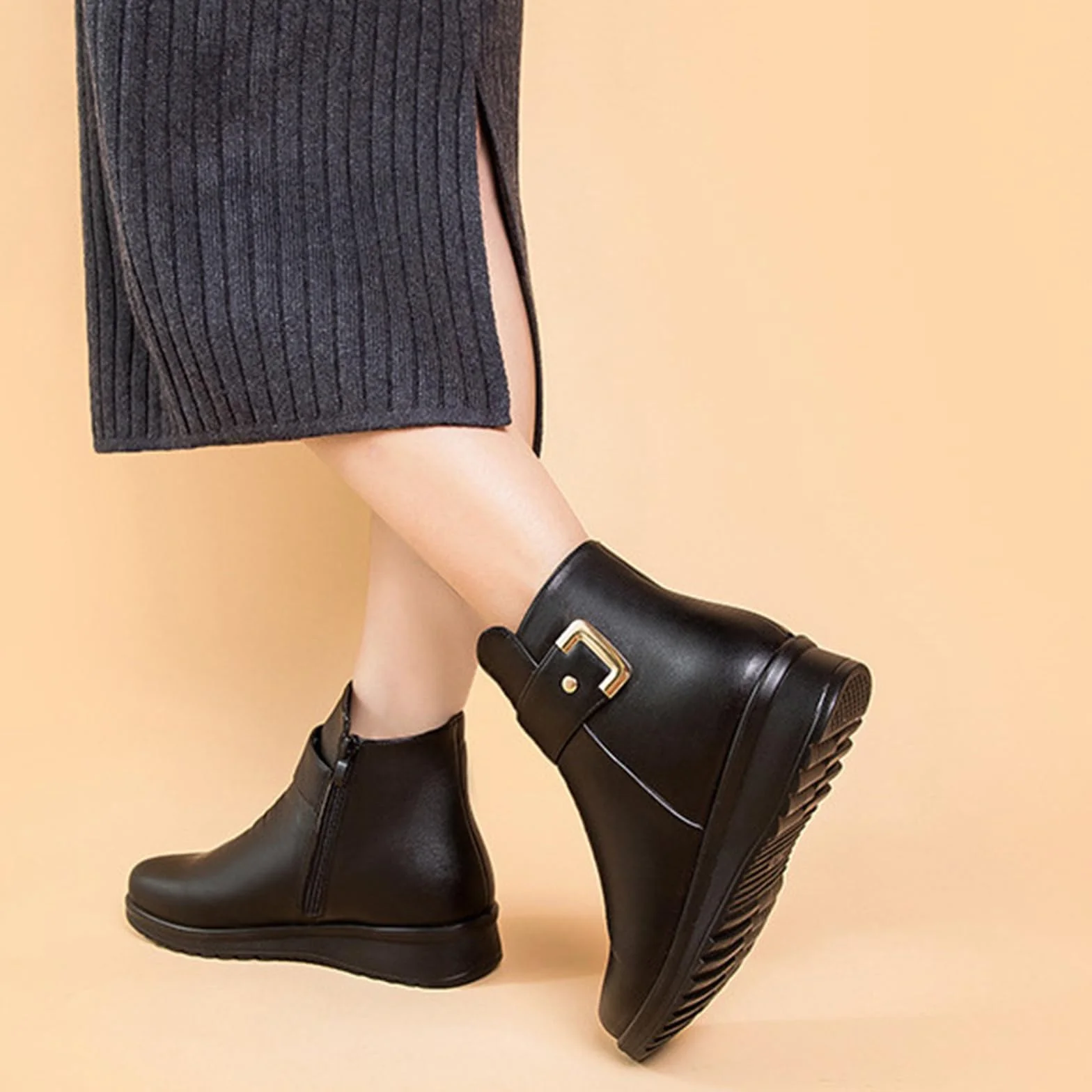 Bottes orthopédiques en cuir véritable femme chaudes antidérapantes velours hiver