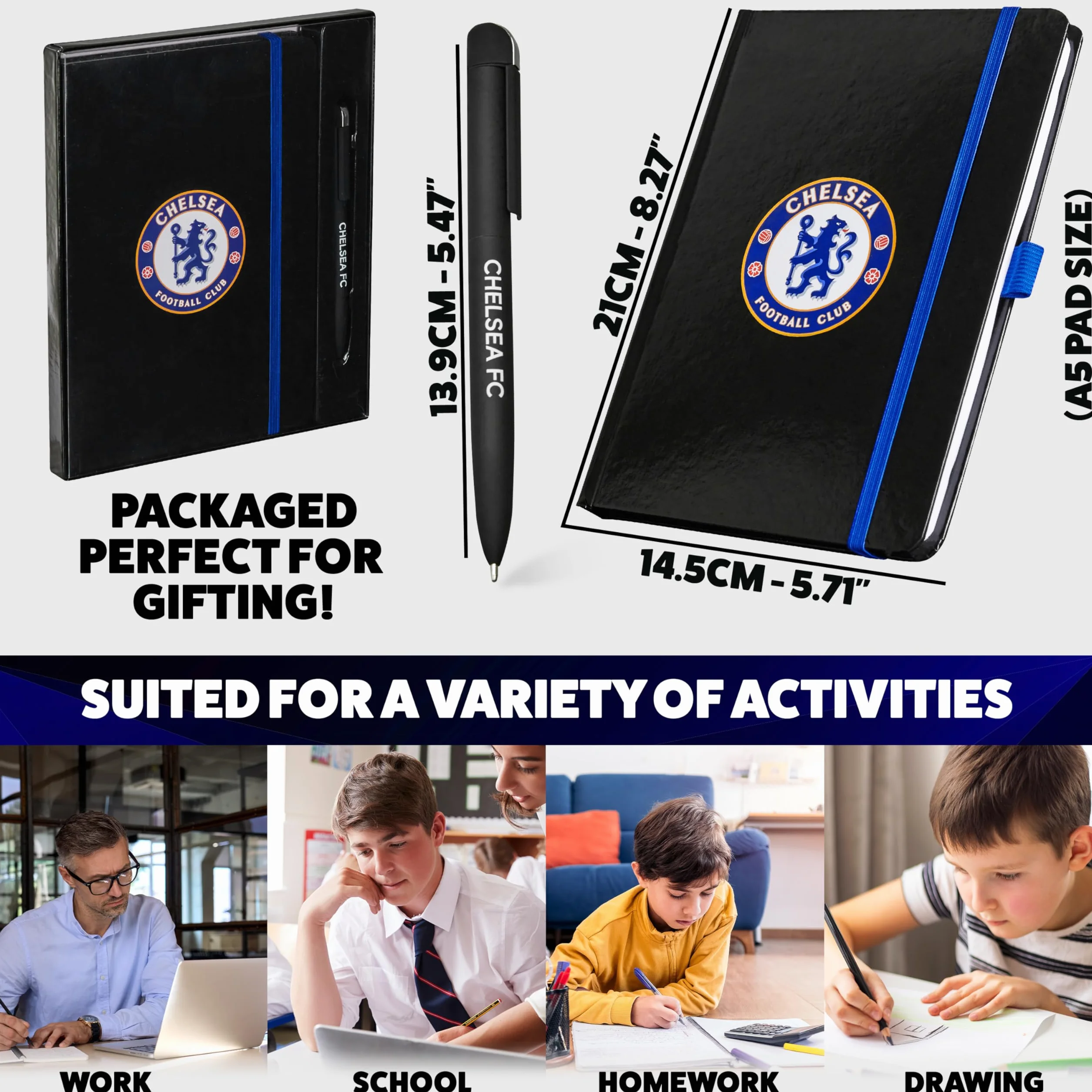 Chelsea F.C. Ensemble de papeterie carnet ligné stylo bille fournitures bureau