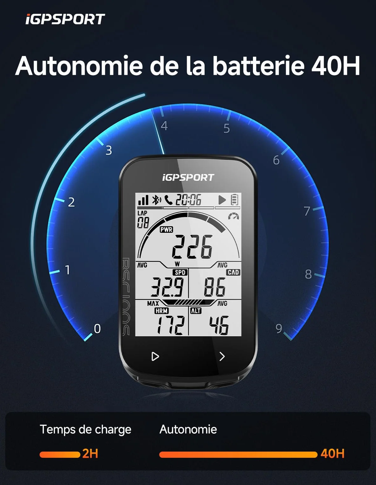 iGPSPORT BSC100S Compteur Velo GPS sans Fil, Écran 2,6'', 40H Autonomie, IPX7
