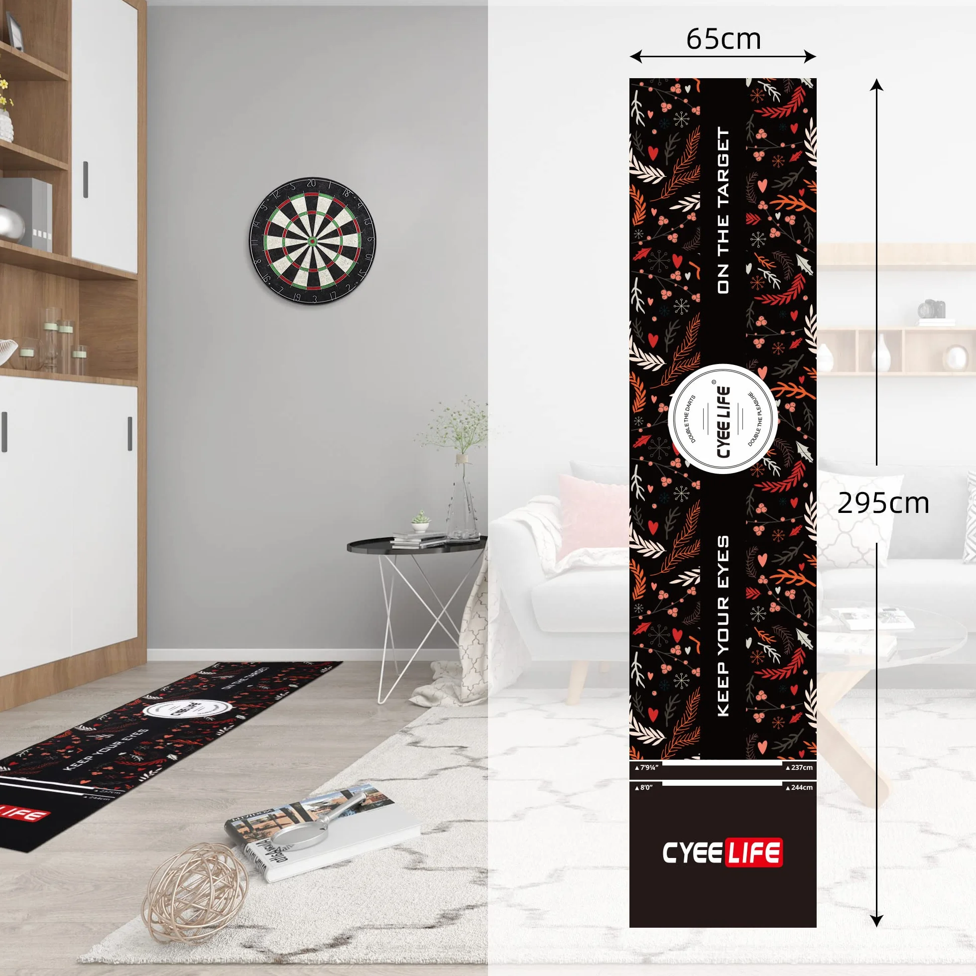 CyeeLife Tapis de Fléchettes avec Ligne de Lancer, Pointe Acier et Molle, Multi-Style