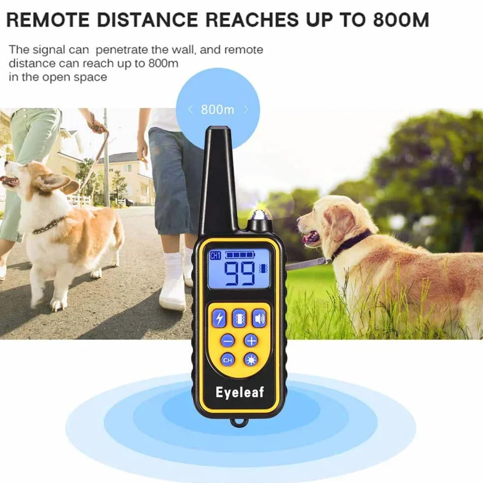Collier de Dressage pour Chien avec Bip Vibration Choc, étanche Rechargeable, télécommande 800 mètres