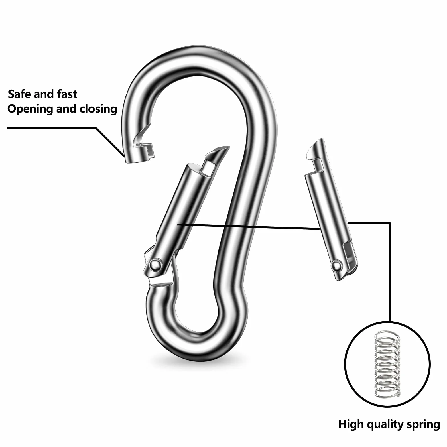 Lot de 12 Mousquetons en Acier Inoxydable 304, Portant 140KG, 60x30x5.9mm pour Hamacs Camping Pêche