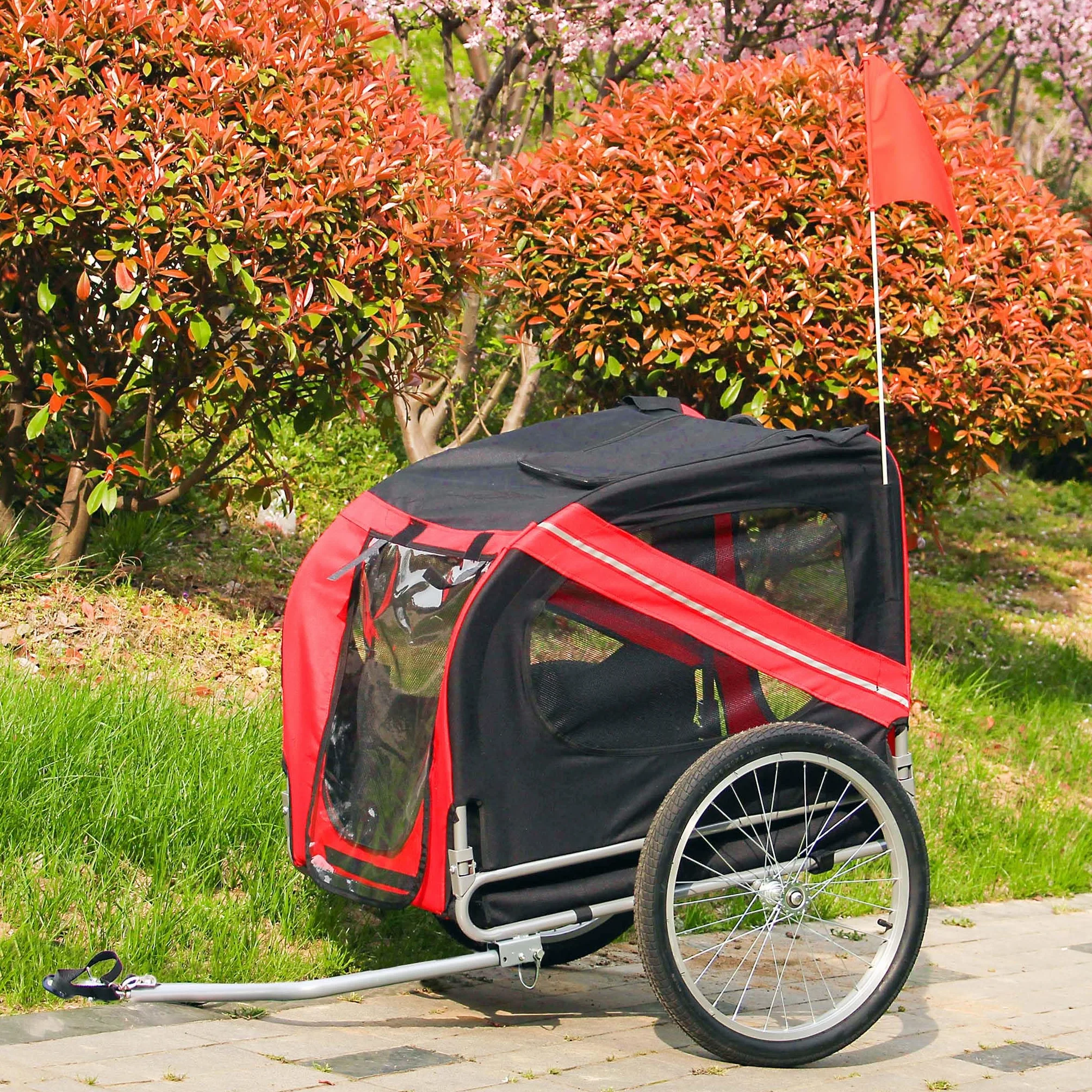 Wiltec Remorque de vélo pour Chien 2200x700x780 mm Capacité 40 kg Poussette à attelage Embrayage Rotatif de sécurité Moustiquaire Tissu Anti-Pluie