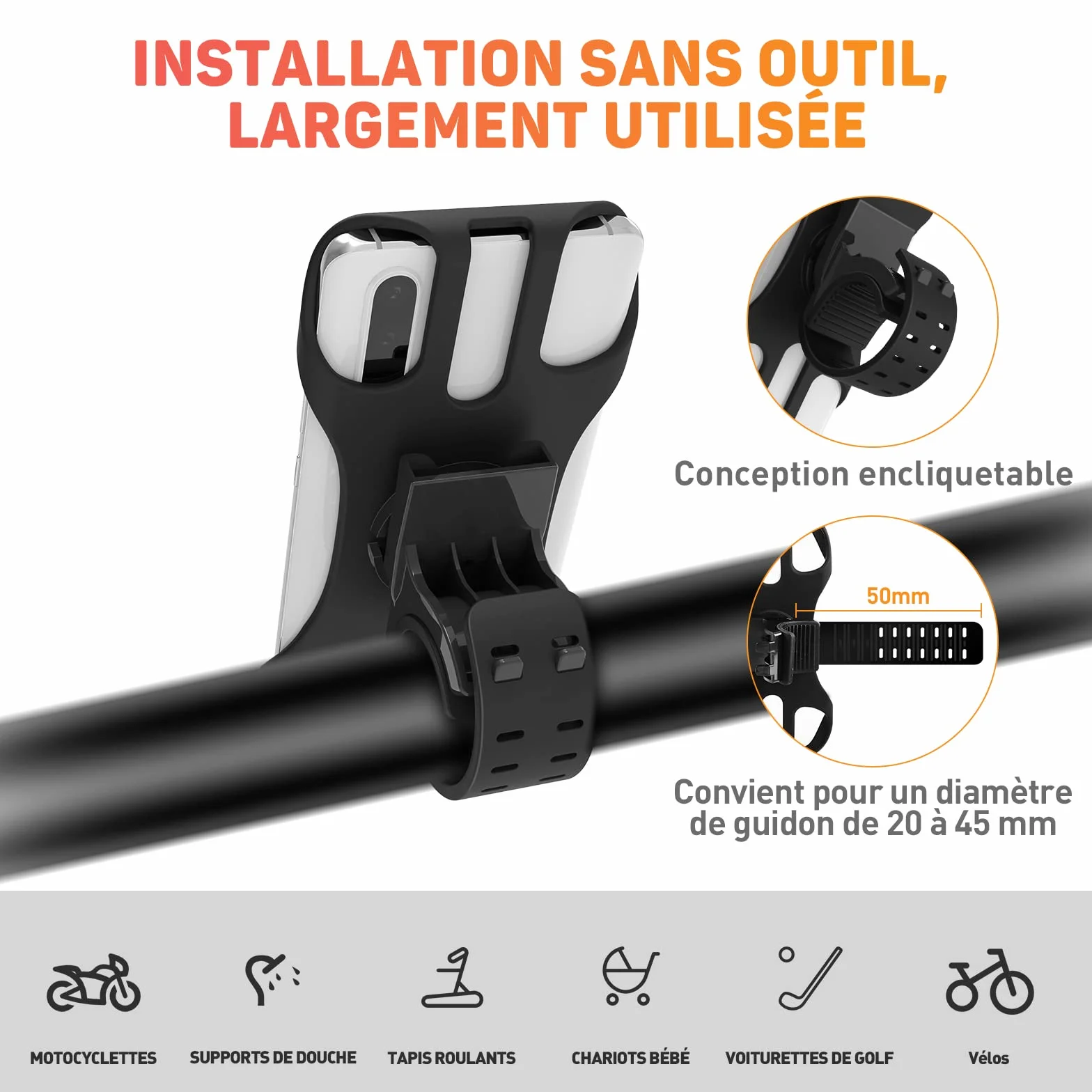 Support Téléphone Vélo Moto 360° Rotation Universel 4.5-7 Pouces Smartphones