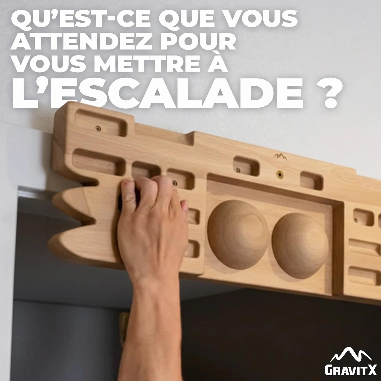 GravitX Planche d’Escalade en Bois 65 cm Fingerboard Multiprises 18-45 mm Accroche Murale