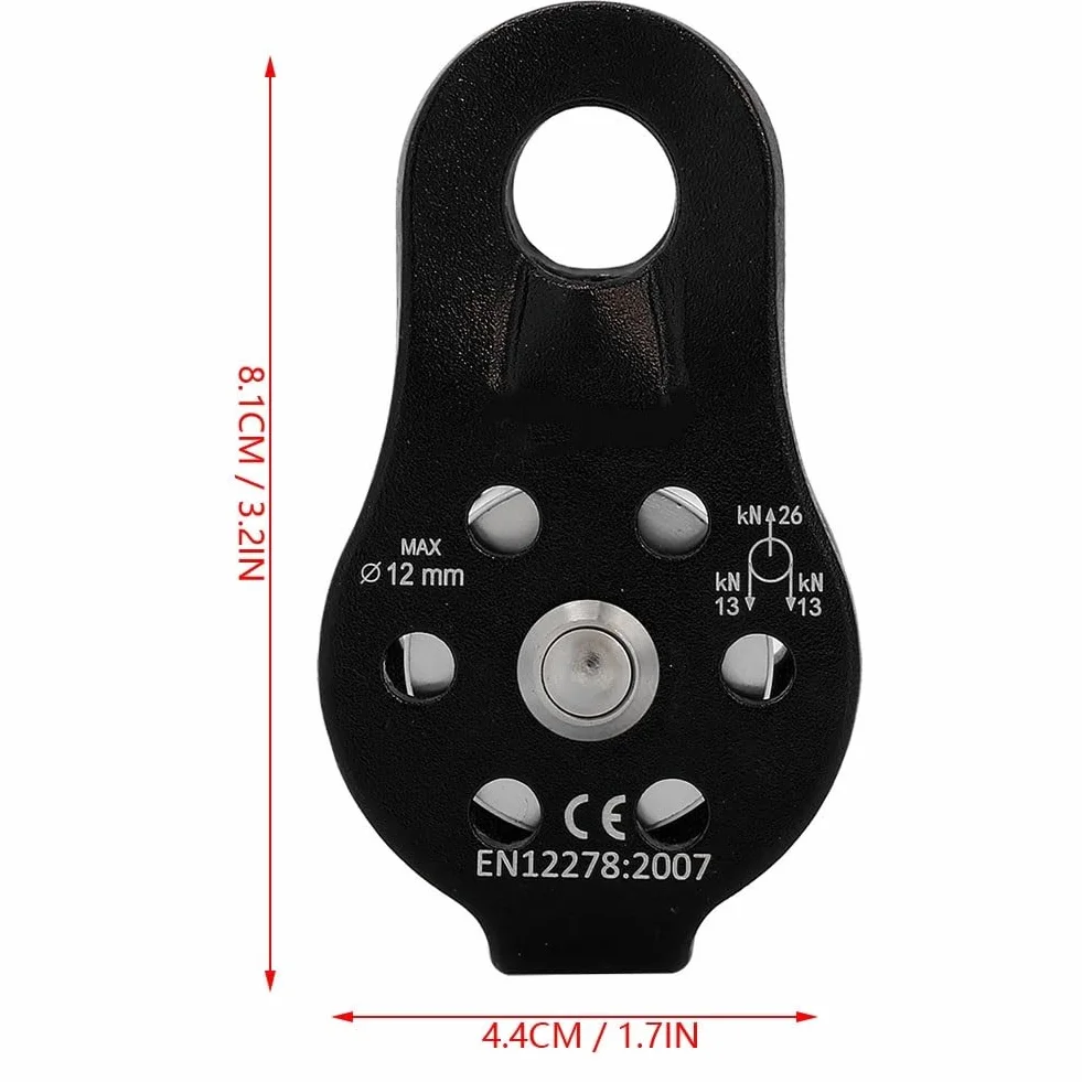 Poulie Escalade 26 KN Alliage Aluminium Simple Corde 12 mm Noir