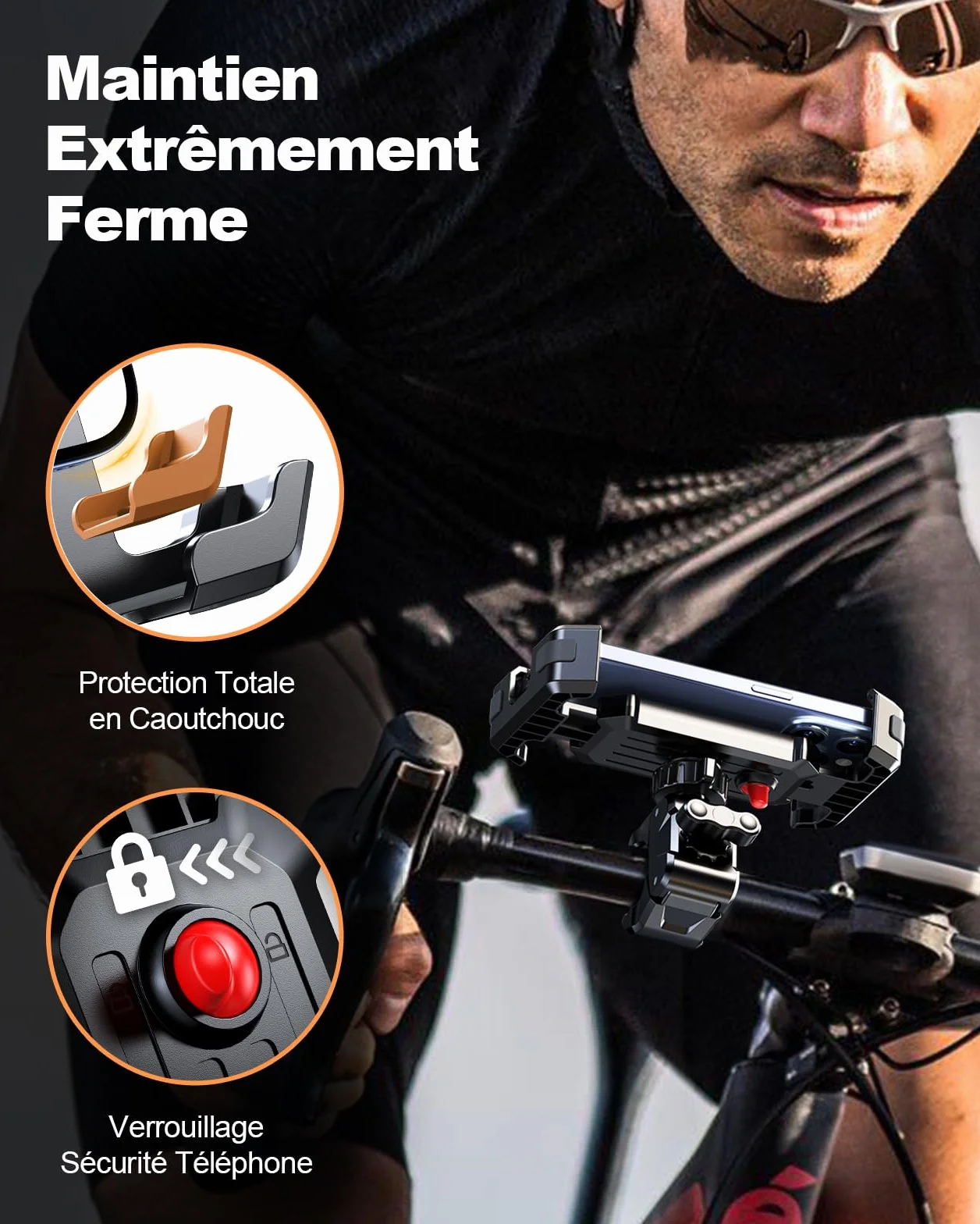 CIRYCASE Support Téléphone Velo 360° Rotation Anti-Vibration, Porte Téléphone Vélo pour 4,7-6,8" Smartphones