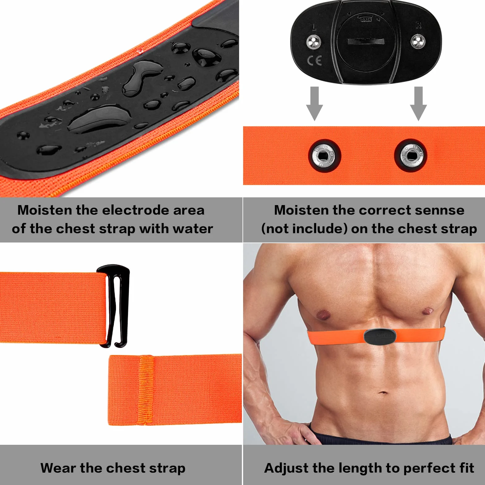 Ceinture Cardio de Remplacement Élastique Sangle de Poitrine pour Garmin, Wahoo Moniteur de Fréquence Cardiaque (Orange)