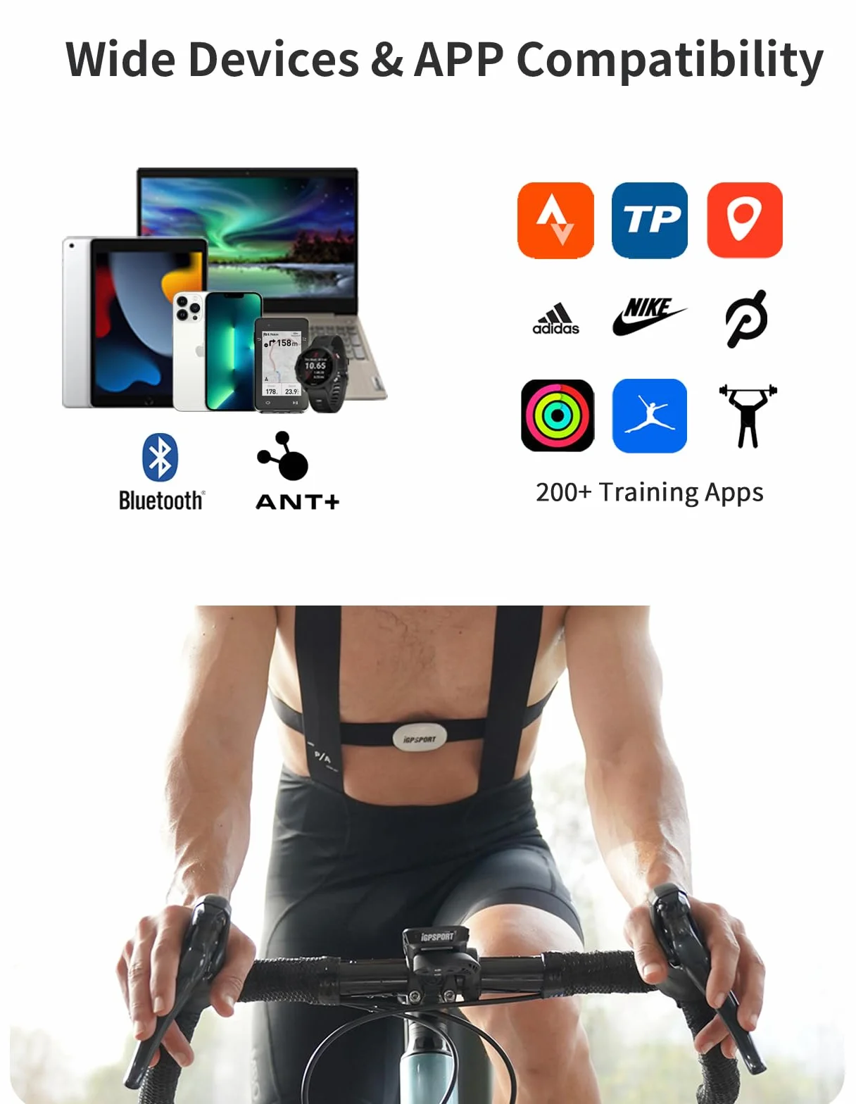iGPSPORT HR40 Capteur de Fréquence Cardiaque IPX7 BLE/ANT+ 1200 Heures Cyclisme Jogging