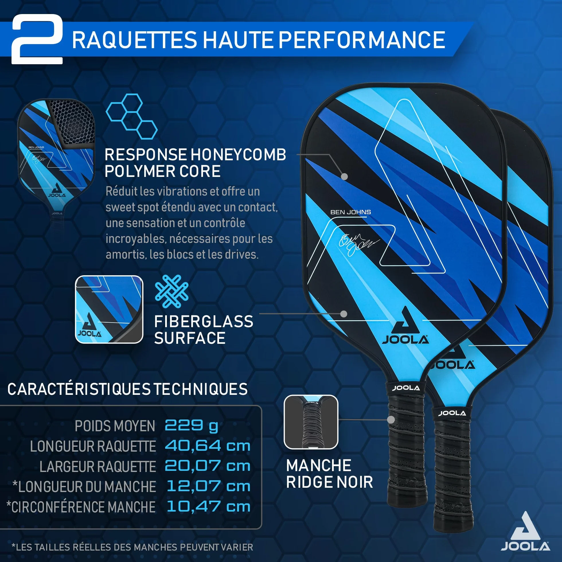 JOOLA Pickleball Set Blue Lightning 2 Raquettes 4 Balles Sac 7 Pièces