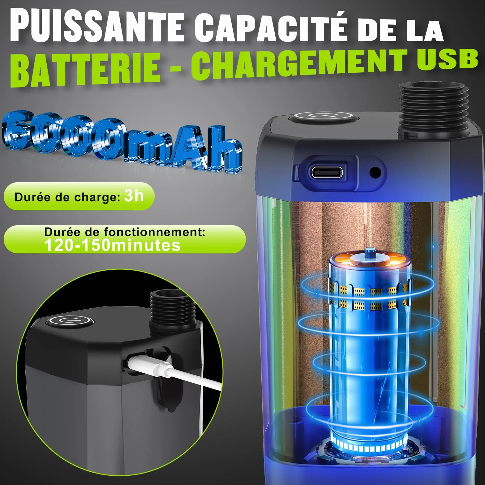 Pompe de Douche Électrique Rechargeable Imperméable Kit Douche de Camping Portable avec Afficheur Intelligent Pomme de Douche 4 Modes