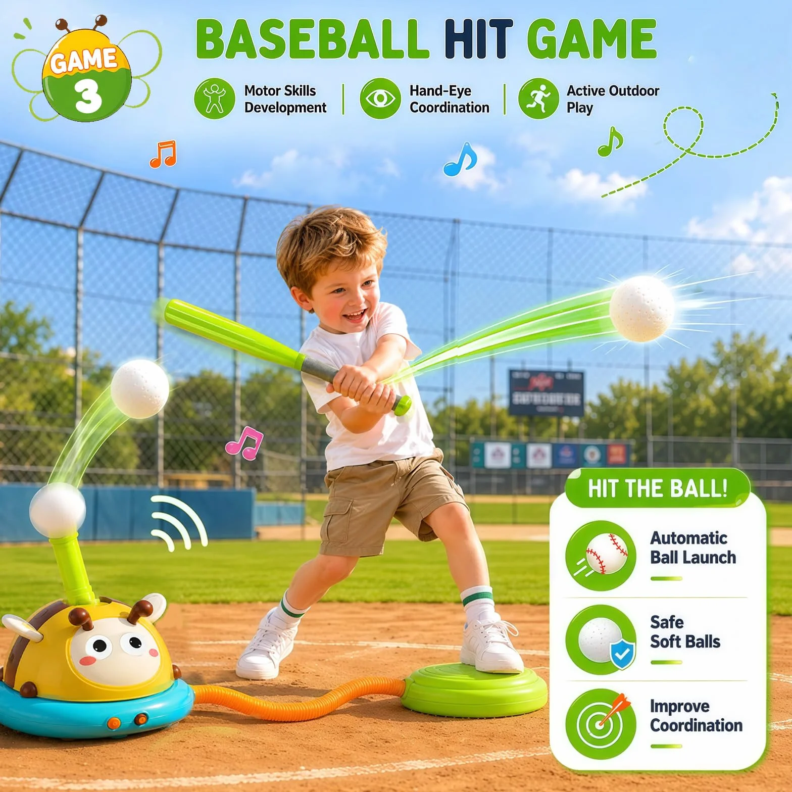 4 en 1 Jeux Extérieur Enfant Fusée, Corde à Sauter, Lancer d'Anneaux, Base-Ball, Jouet Extérieur avec Télécommande Cadeaux Garçons Filles 3-10 Ans