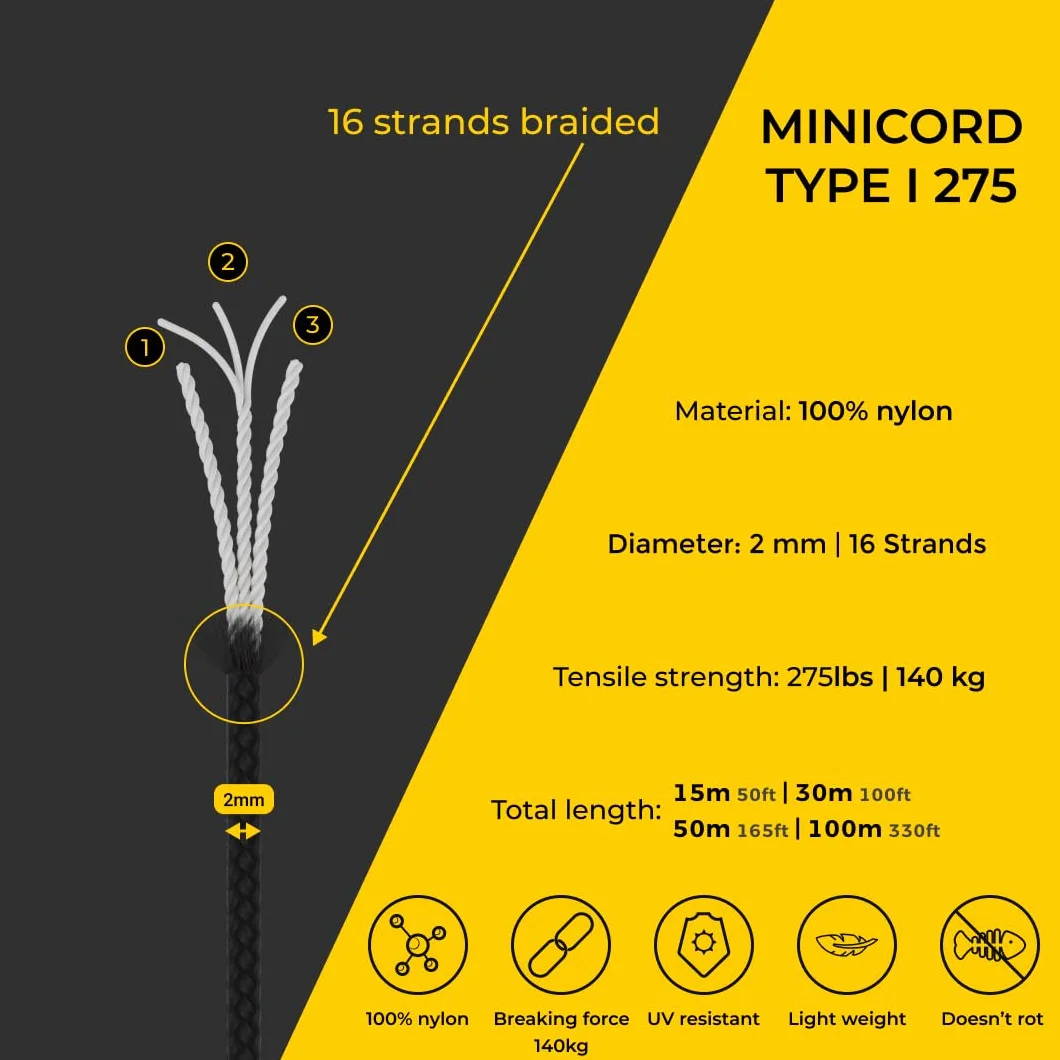 Corde Nylon 2 mm 100% Nylon 3 brins 275 (50 et 100 m)