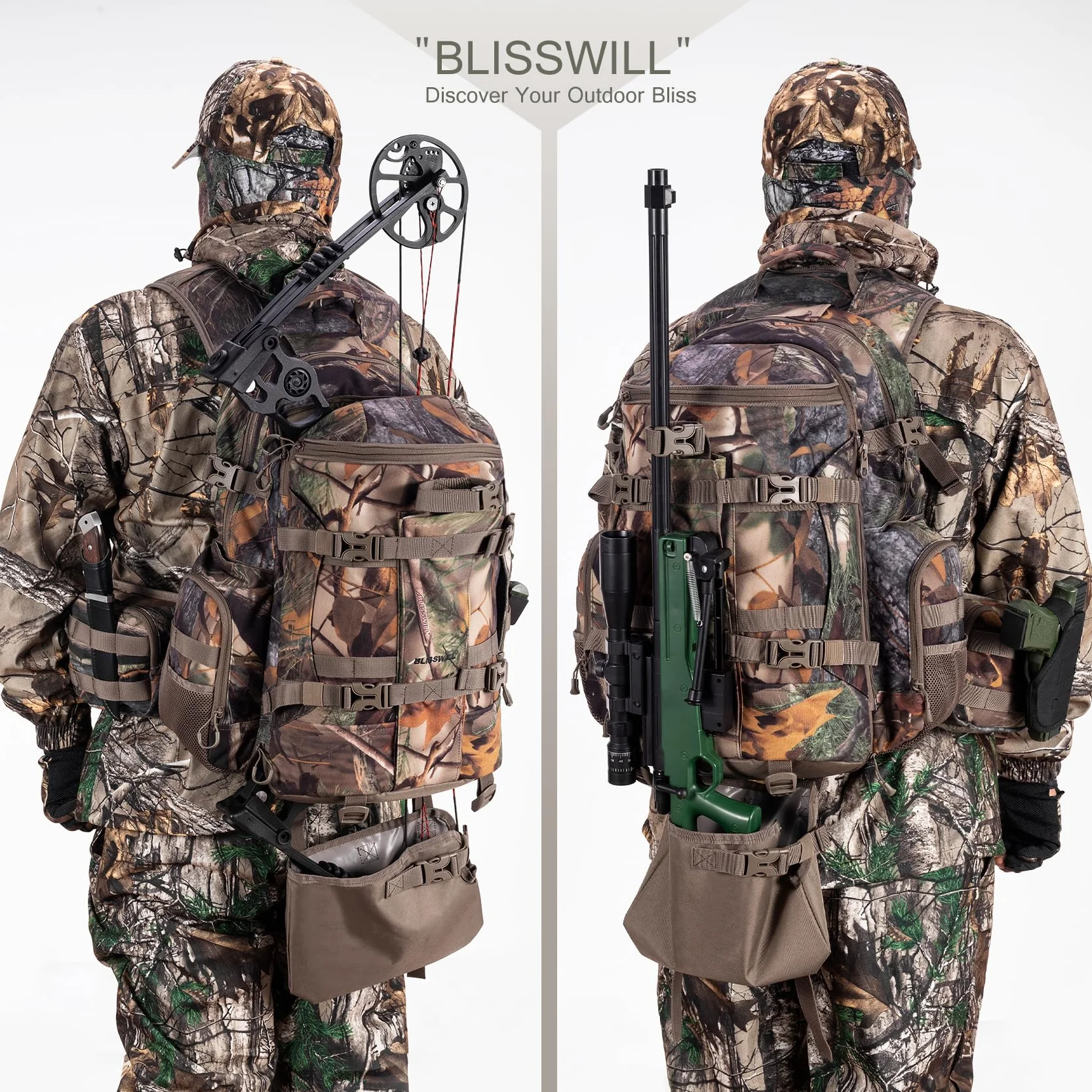 BLISSWILL Grand sac à dos de chasse 40 l imperméable avec housse de pluie