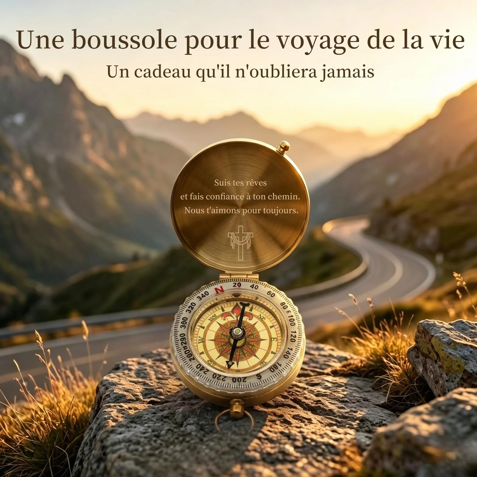 Boussole en Laiton Personnalisable Gravure Nom Logo Date Imperméable Lumineuse Cadeau Randonnée