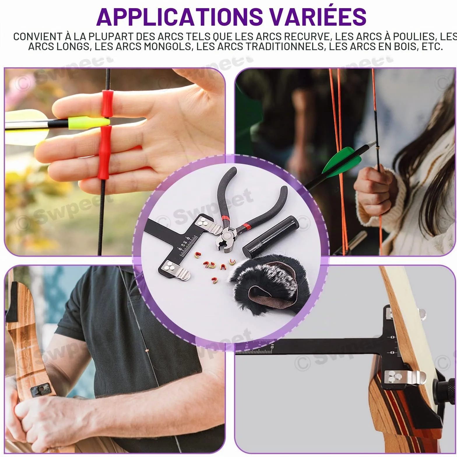 Kit de 17 pièces d'outils pour corde d'arc, pince à boucle, règle carrée en T, cire et silencieux