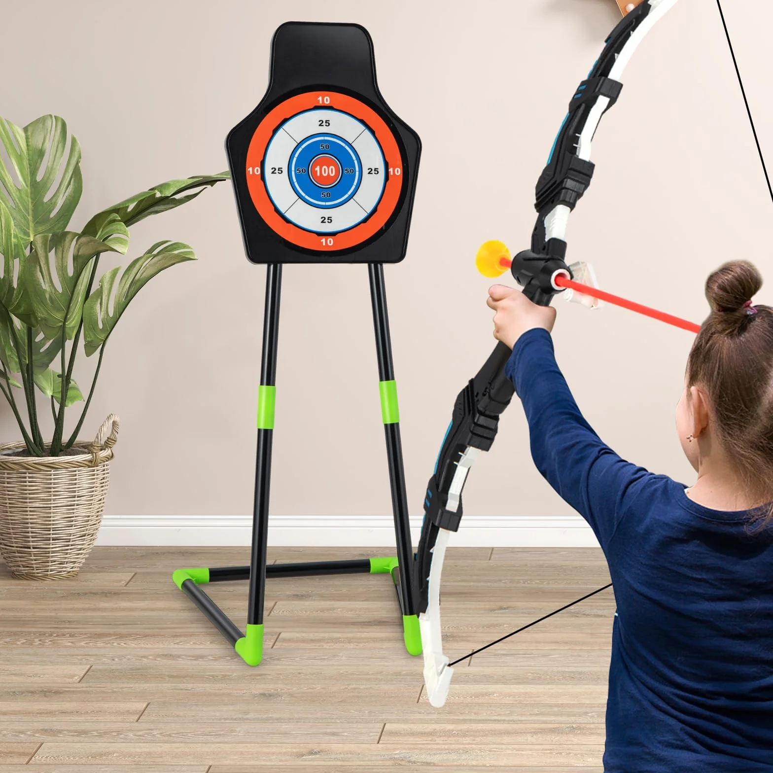 GOPLUS Arcs et Flèches Enfants, Ensemble Tir à l'arc LED avec 20 Flèches à Ventouse, 2 Carquois, Cible détachable