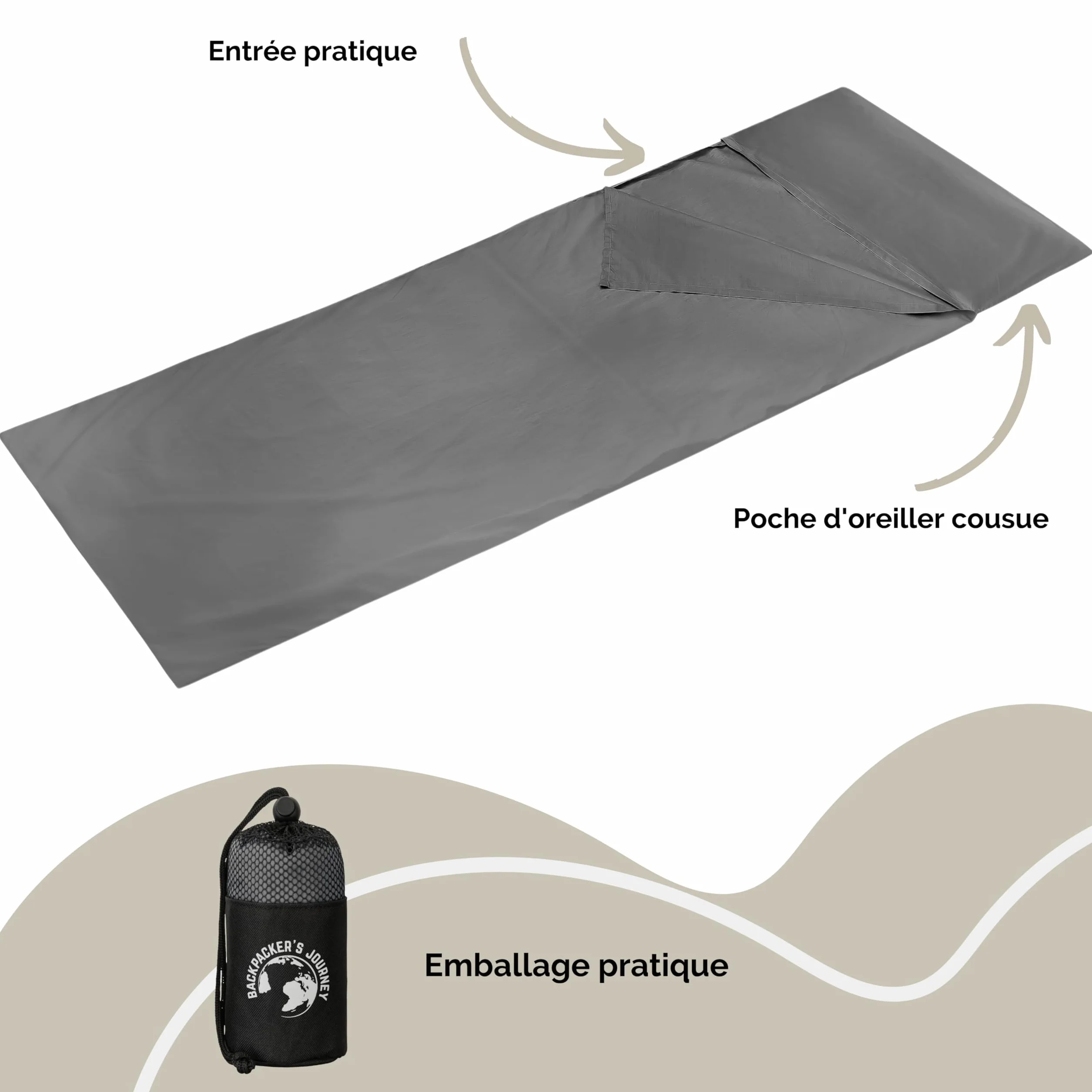 Drap de Sac de Couchage Ultra léger 100% Coton 225 g sans Fermeture éclair