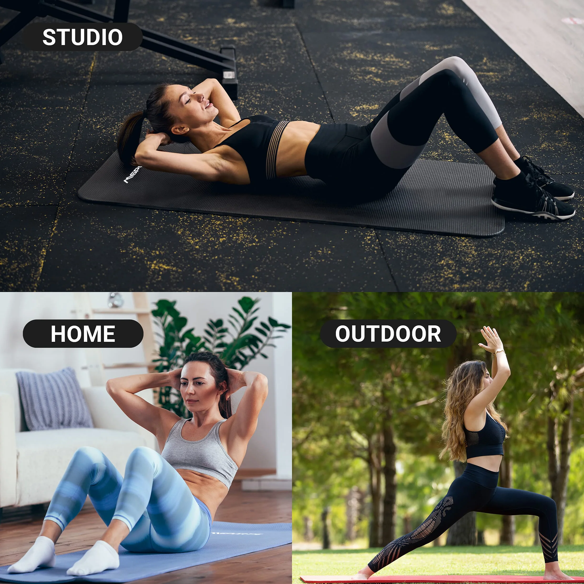 MSPORTS Tapis de Gymnastique Antidérapant pour Fitness Yoga Musculation 4 Tailles 12 Couleurs
