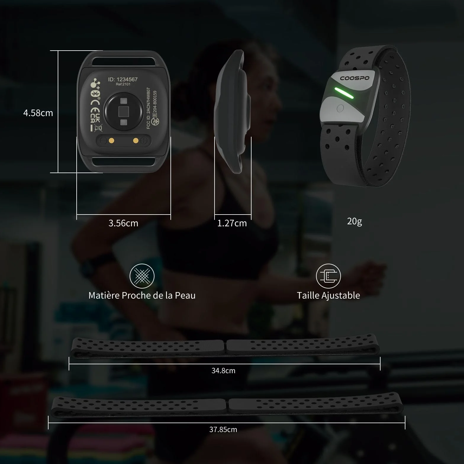 COOSPO HW807 Fréquence Cardiaque Brassard Bluetooth 5.0 Ant+ HRV Zone d'entraînement
