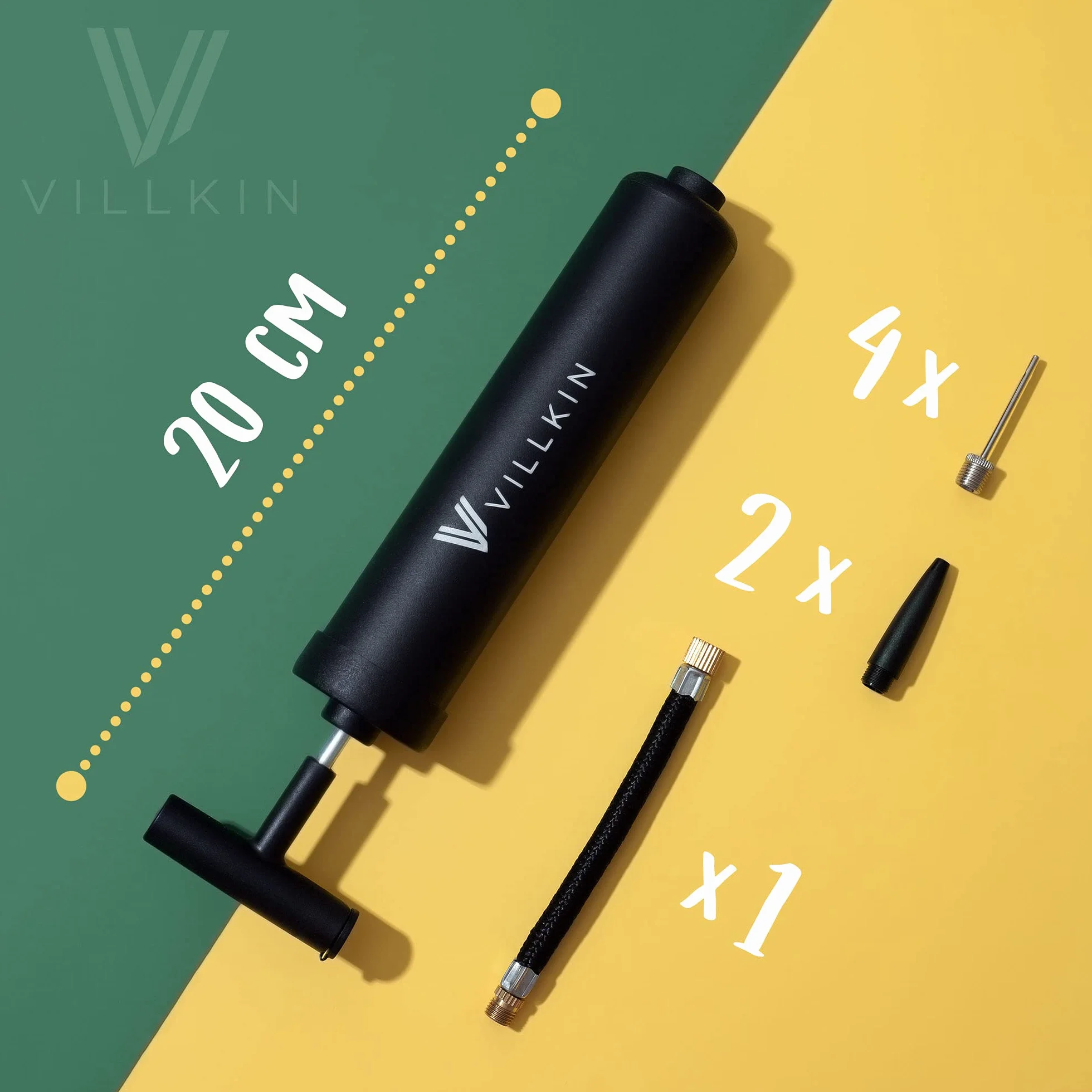 Villkin Pompe à ballon avec compartiment à aiguilles – 4 aiguilles métal, 2 plastique, 1 tuyau