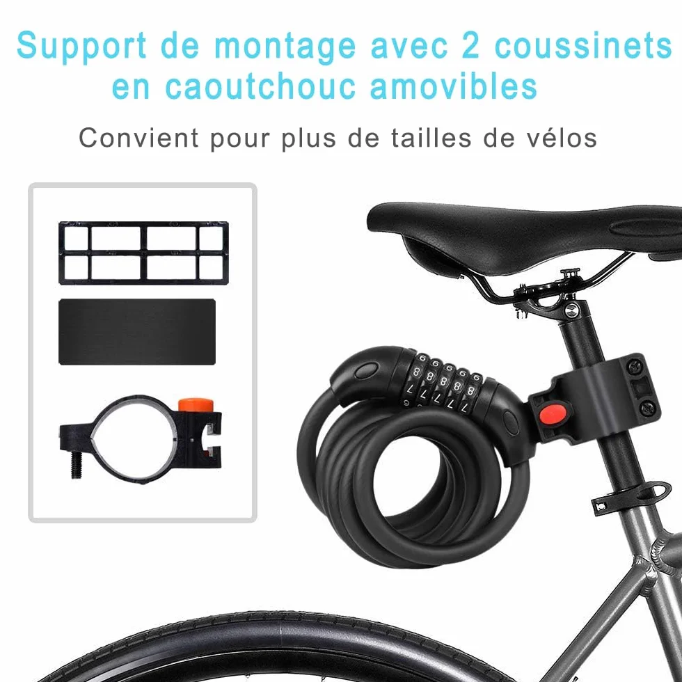 Antivol Velo REHKITTZ 120 cm 12 mm Code Numerique 5 Chiffres Support Vélo
