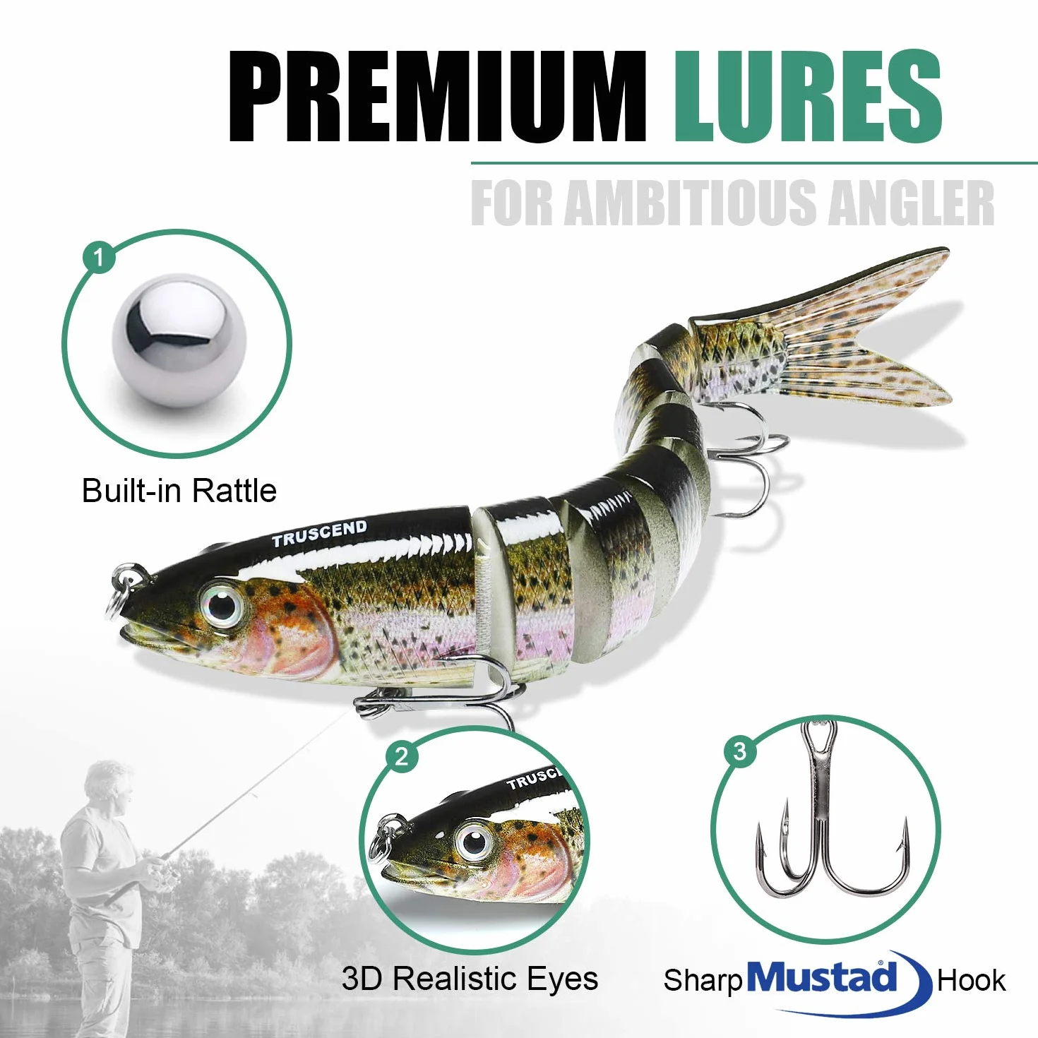 TRUSCEND Leurres de Pêche Swimbait Réaliste pour Bar Truite Crapet Eau Douce Salée