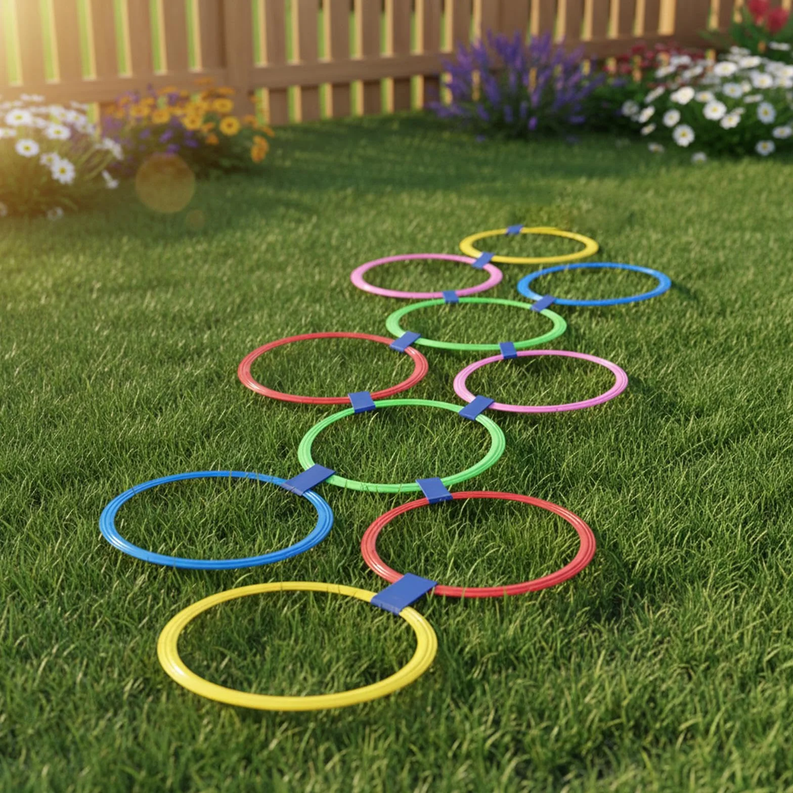Jeu d'anneaux de Marelle 10 Pièces 38cm Cerceaux d'agilité Multicolores pour Enfants avec Sac de Lancer