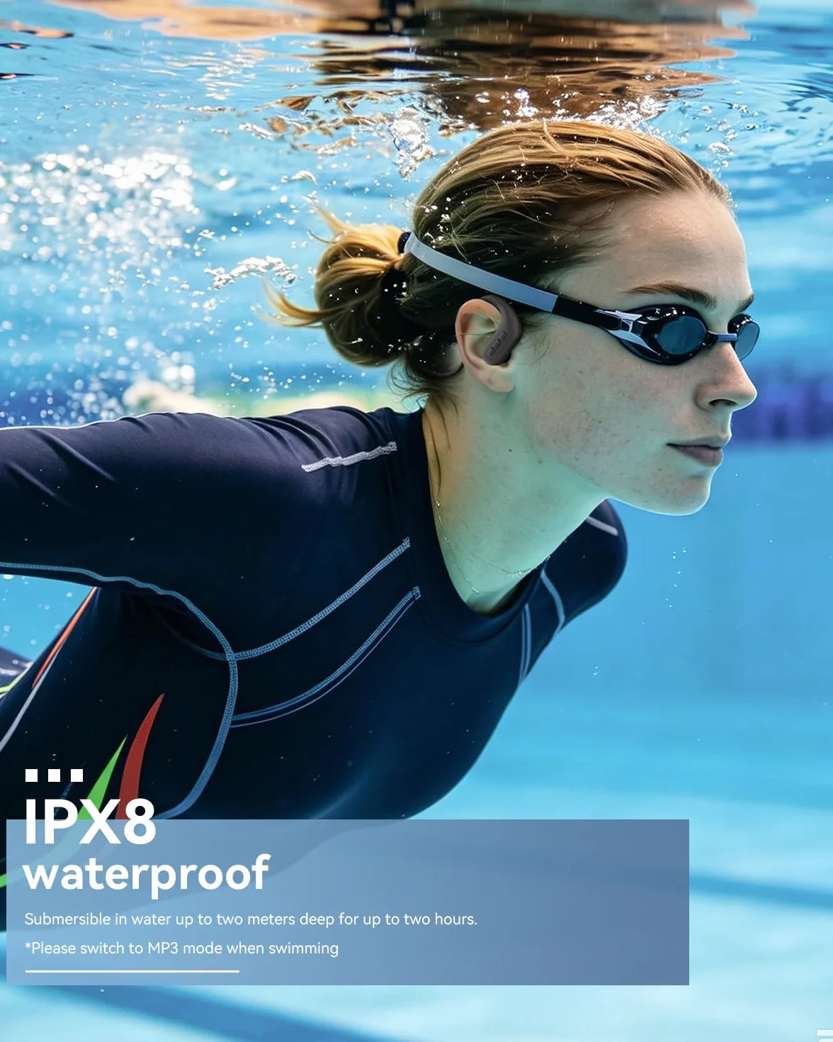 SANOTO Ecouteur Waterproof Natation Casque Conduction Osseuse IPX8 8G MP3 Etanche