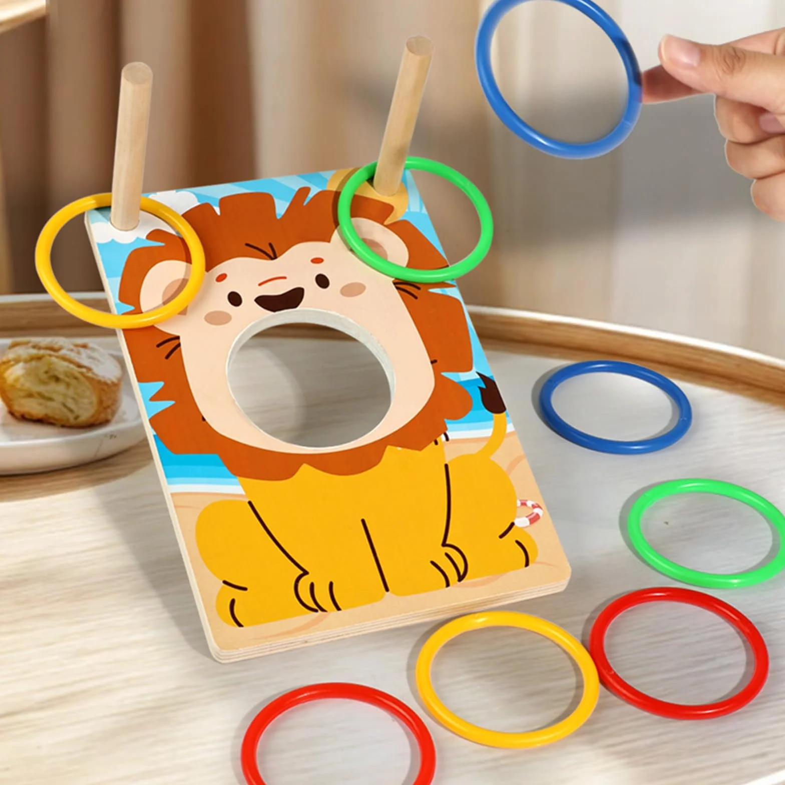 Jeu 2 en 1 Cornhole et Lancer d'anneaux en Bois pour Enfants dès 3 Ans, Jouet Montessori