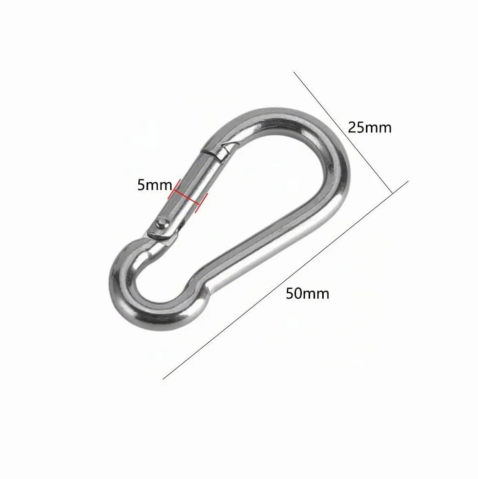 Mousquetons en Acier Inoxydable 304 M5 50 x 5 mm pour Porte-clés Camping Pêche Randonnée