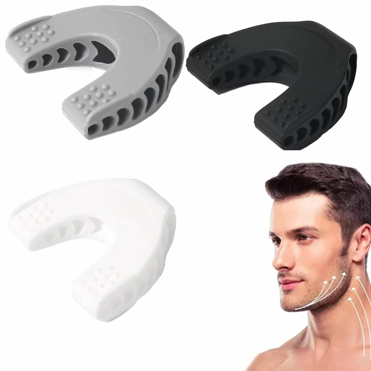 Exerciseur de Mâchoire en Silicone, Jawline Trainer, 3 Pièces