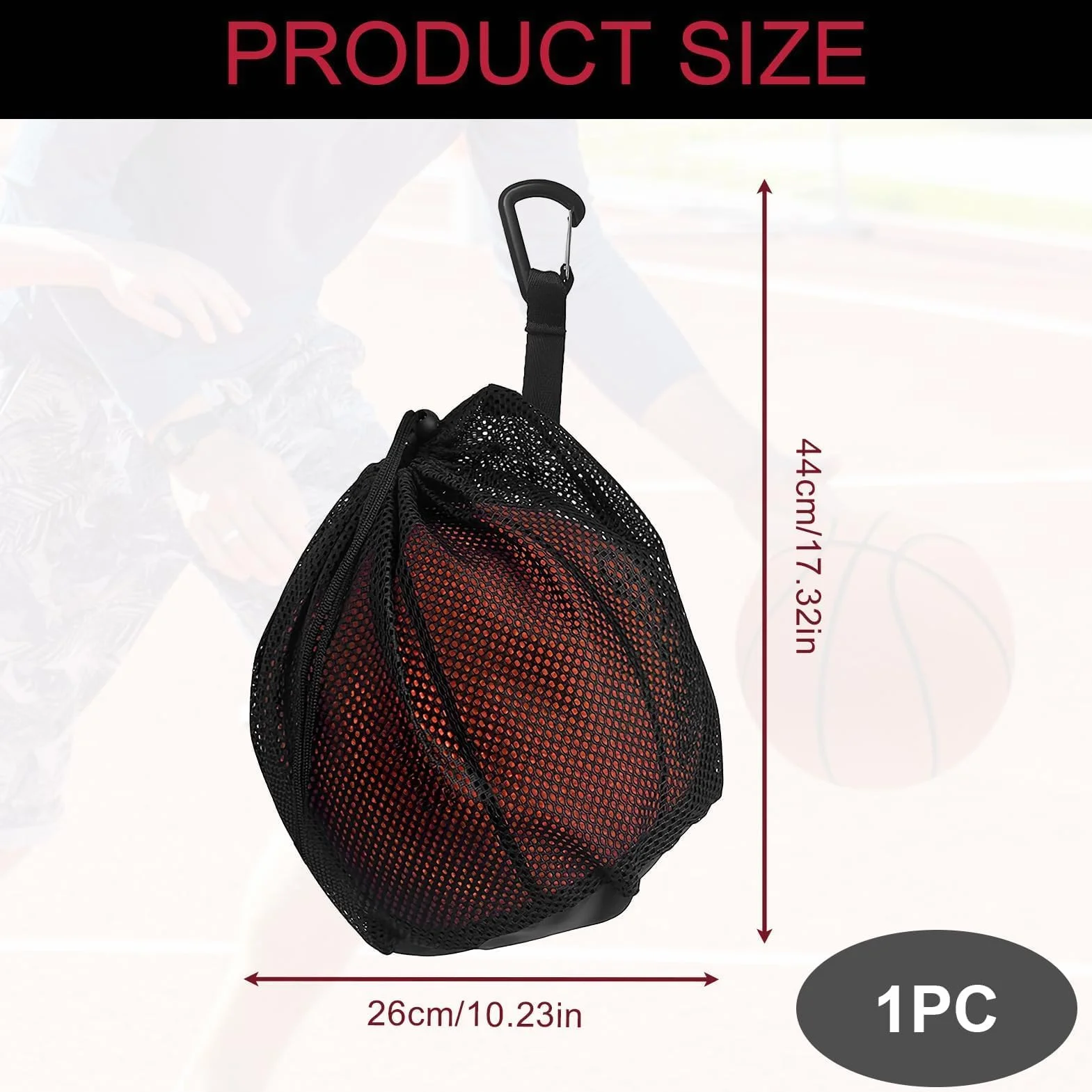 Sac à Ballon Portable avec Filet pour Basket-Ball, Football, Volleyball - Gris