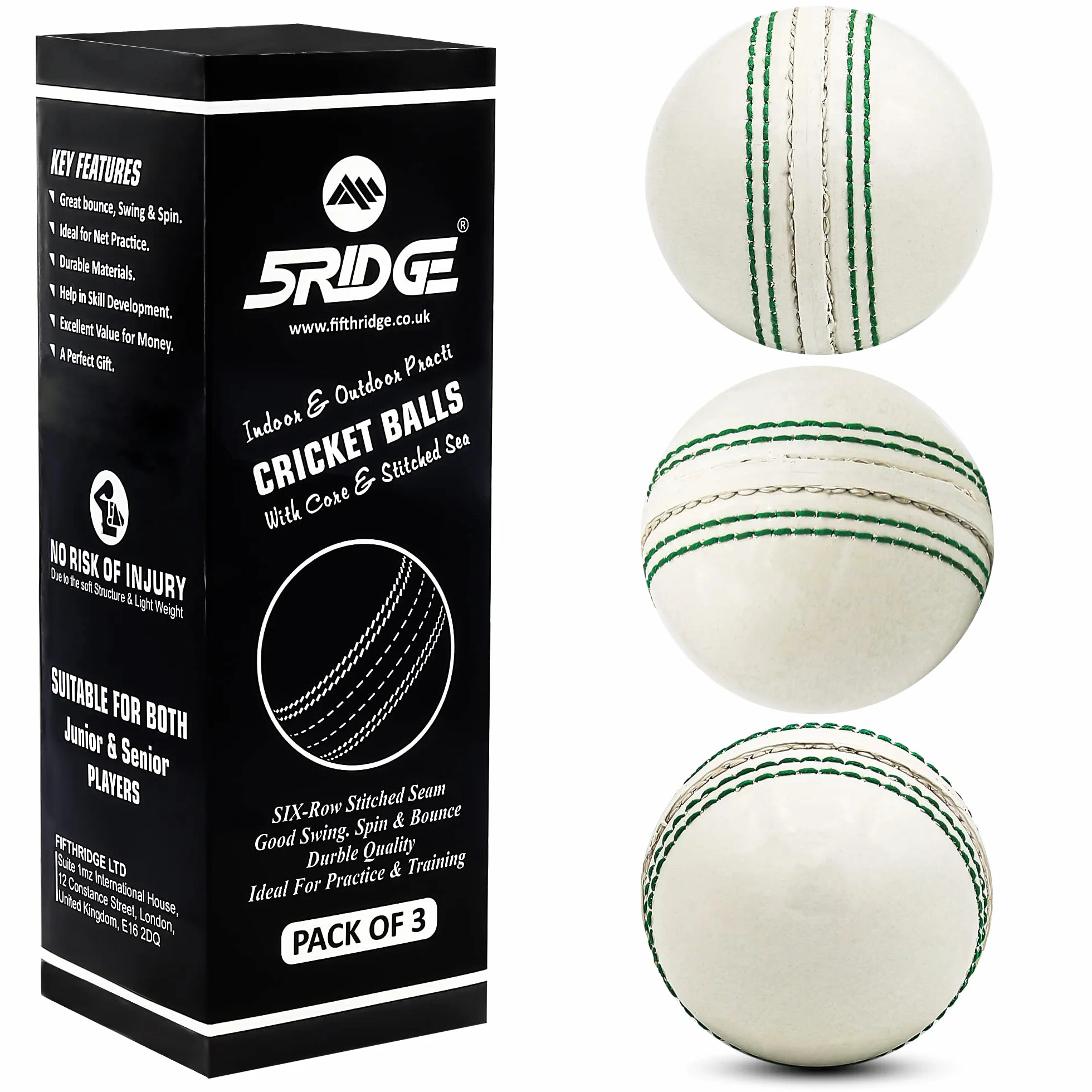 Lot de 3 balles de cricket en caoutchouc souple pour entraînement avec couture cousue