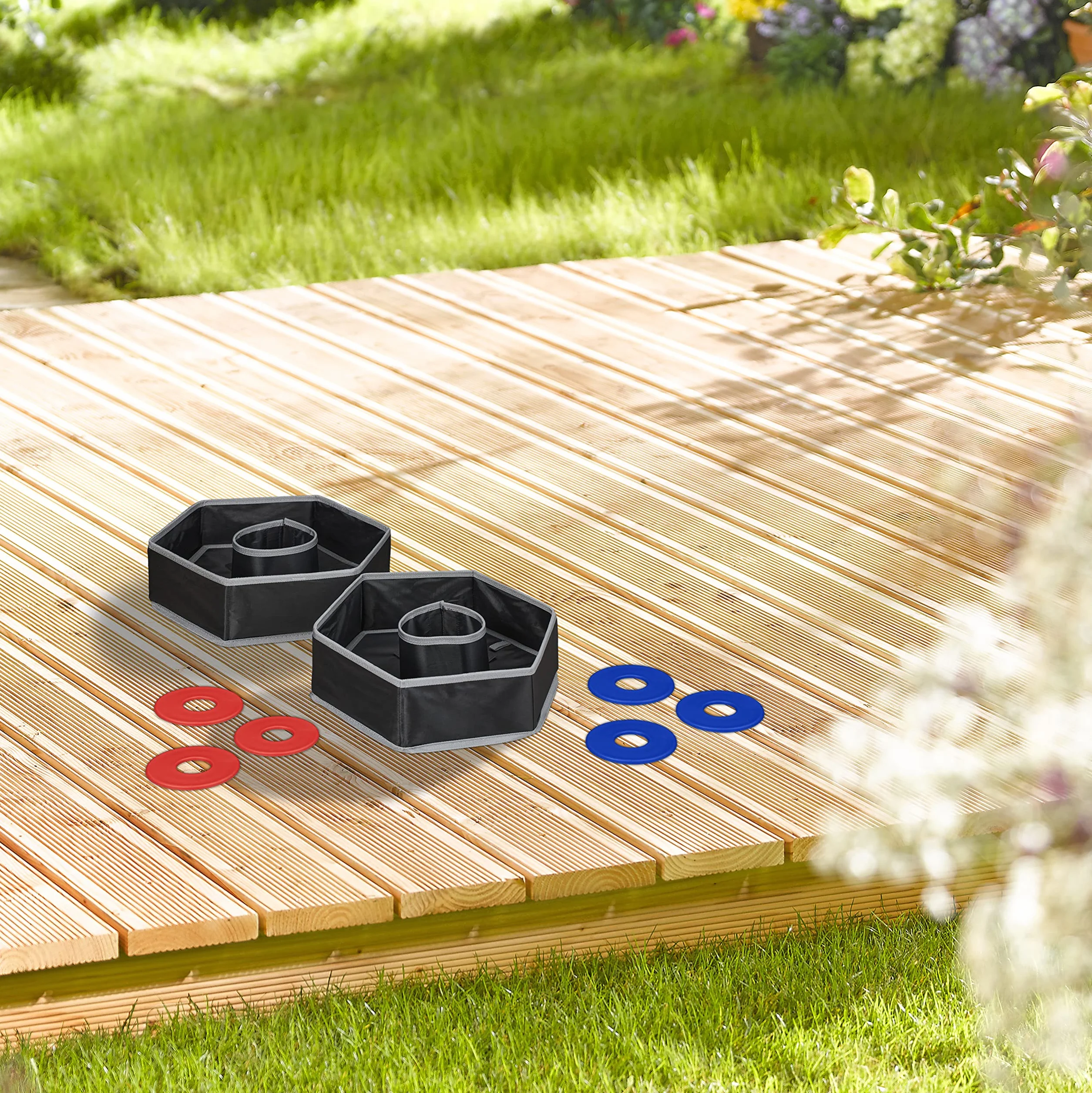 Relaxdays Washer Toss Jeu de Lancer 6 Disques 2 Cibles Multicolore