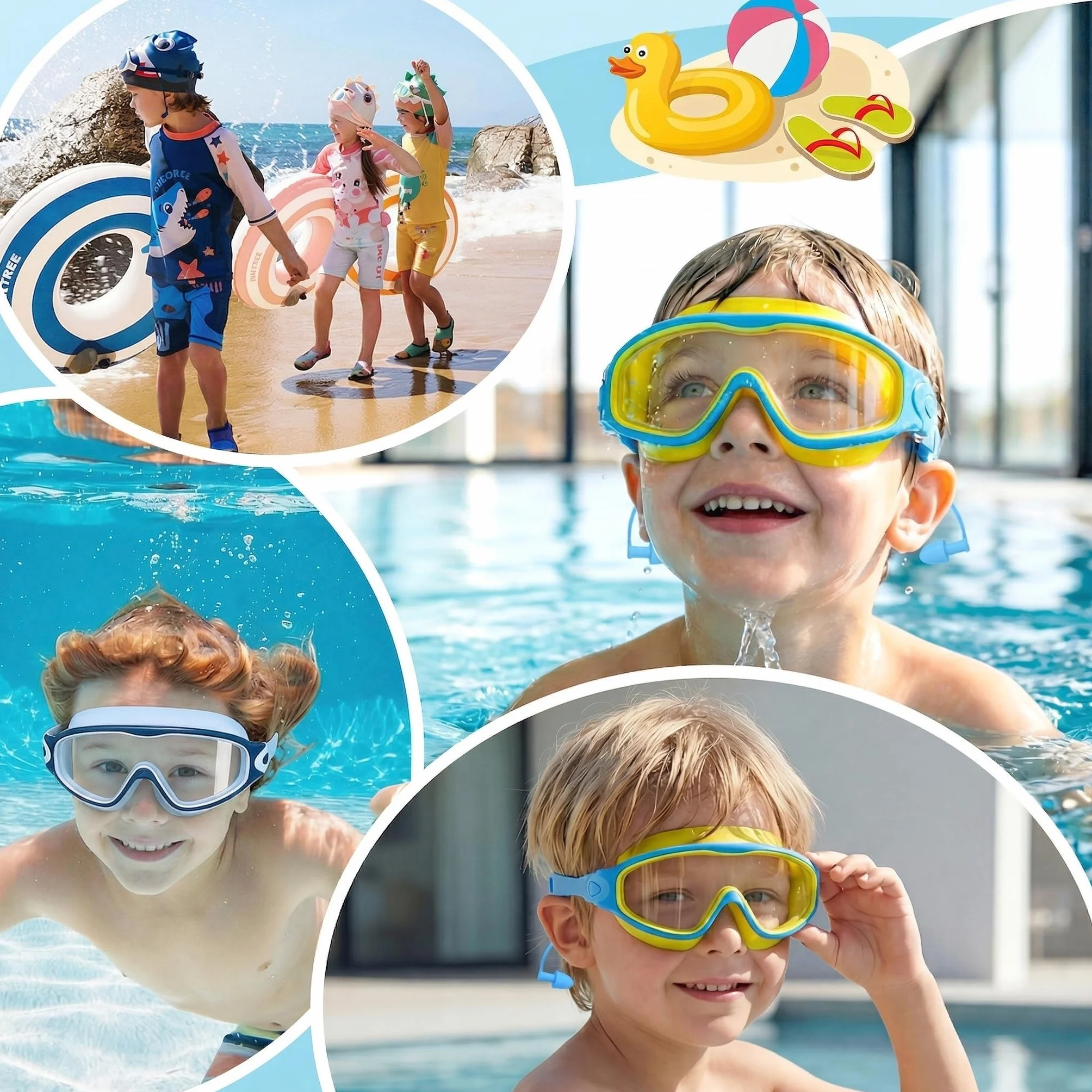 SHINER Lot de 2 Lunettes de Natation Enfants, Grand Champ de Vision HD 180°, Anti-Buée, Protection UV, Silicone Doux Réglable