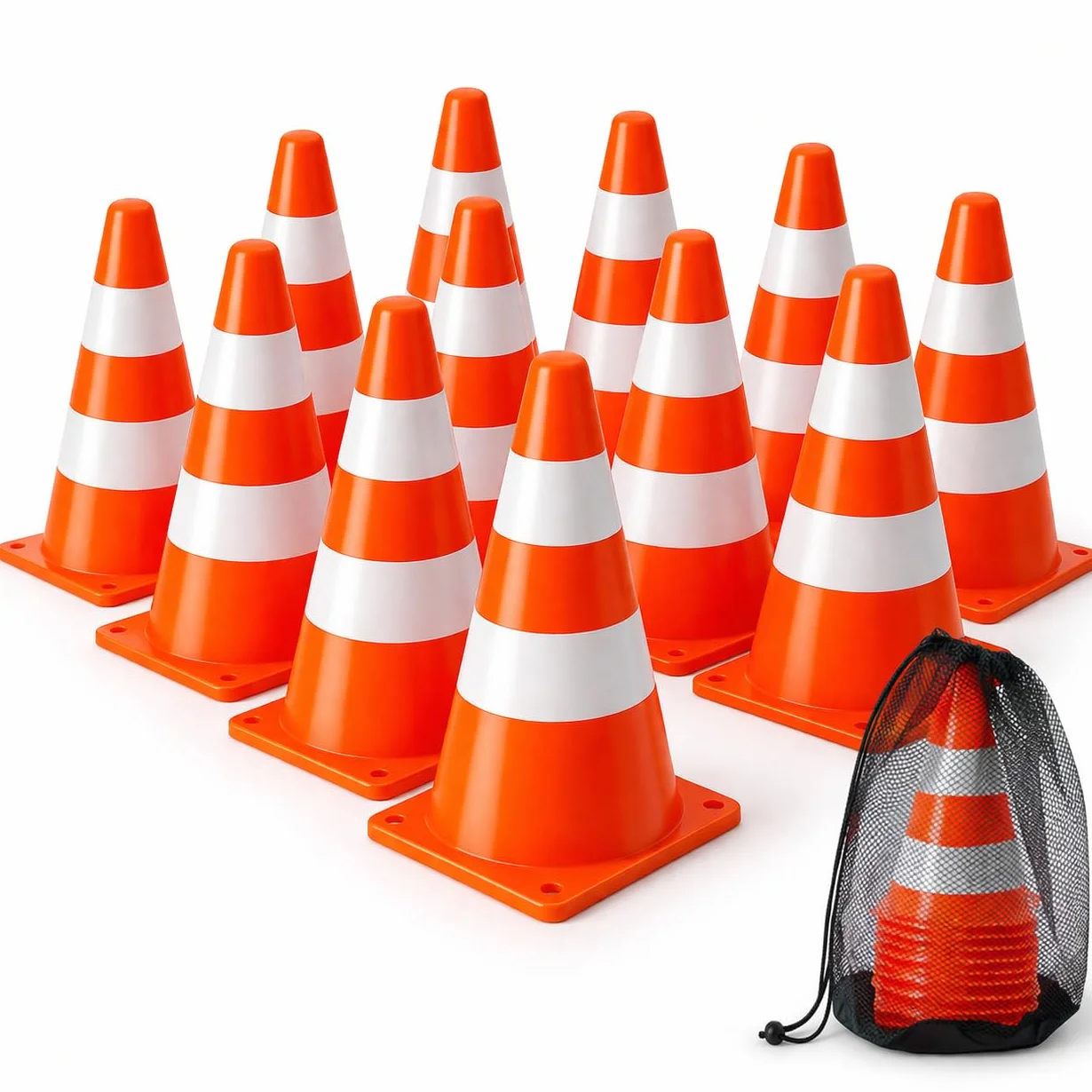 BRAMBLE 12 Cônes de Signalisation 23cm avec Bandes Réfléchissantes pour Sport, Football, Jeux Enfants