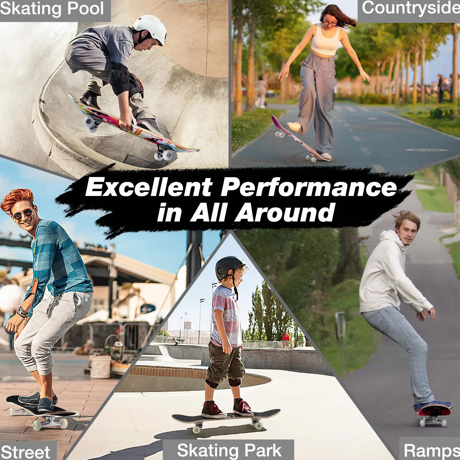 BELEEV Skateboard 31x8 Complet Cruiser Débutants Enfants Adulte Érable Canadien 7 Couches Double Plateau Concave Outil en T