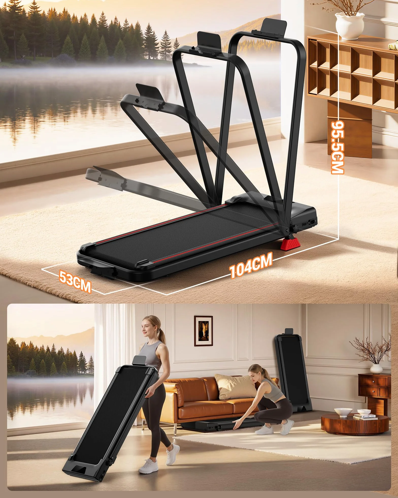 LONTEK Tapis de Course Pliable Inclinable 15%, 10KM/H, 2.5HP, Charge Max 136KG
