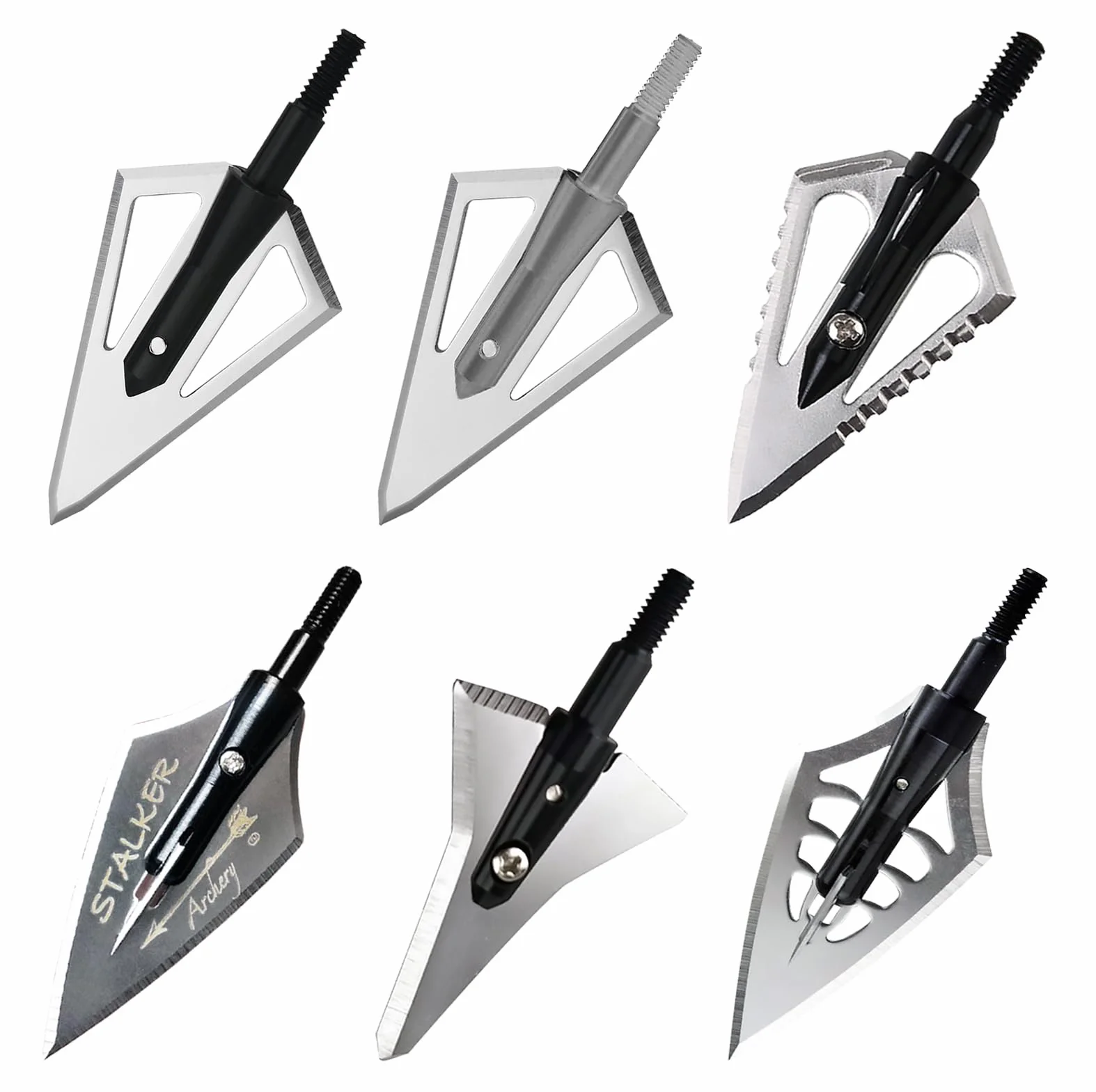 Têtes de Flèches en Acier 100-125 Grains pour Arc à Poulies et Recurve, Lot de 6, Argent Noir