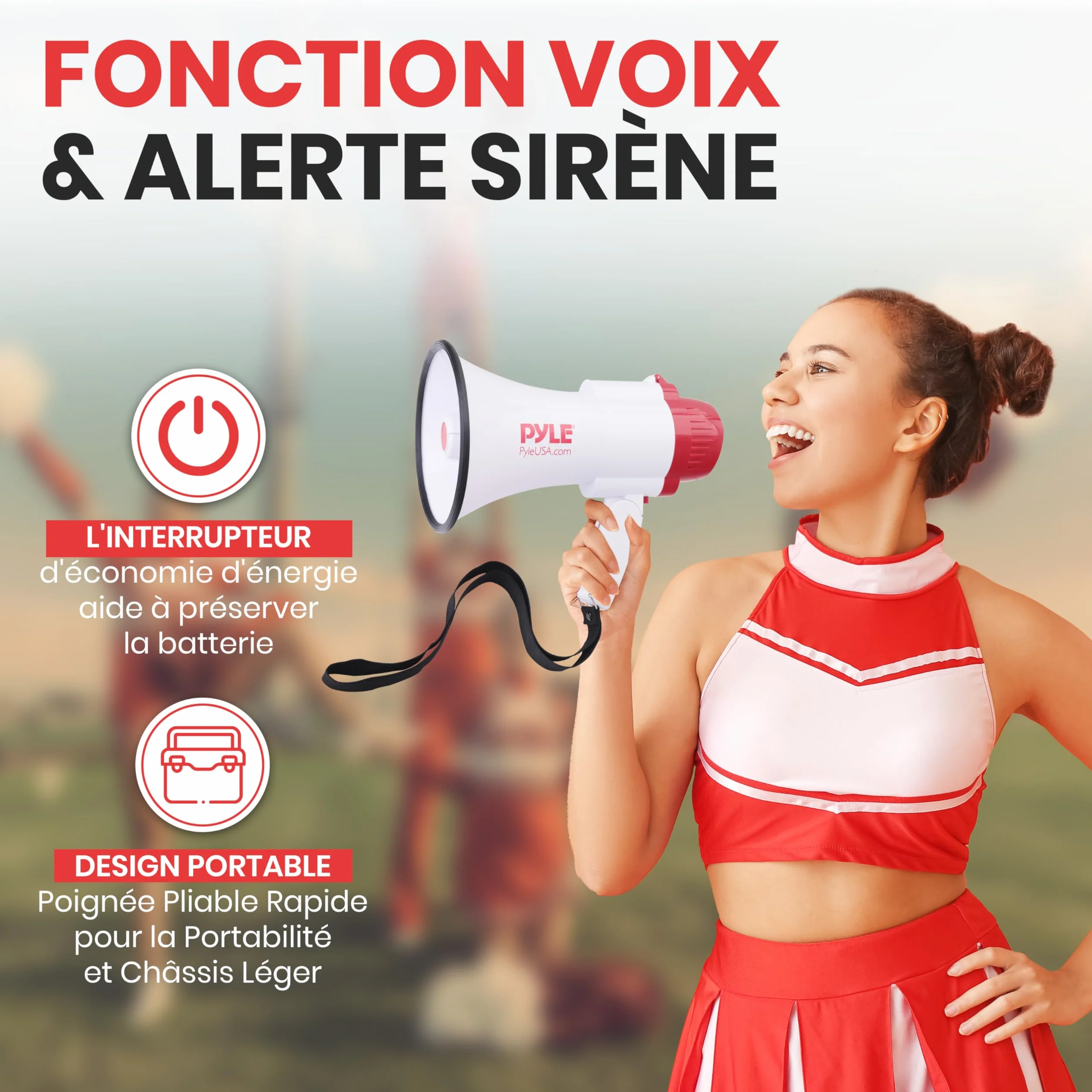 Pyle Mégaphone Porte-Voix 30W avec Sirène et Enregistrement – Haut-Parleur PA Portatif, Portée 731m