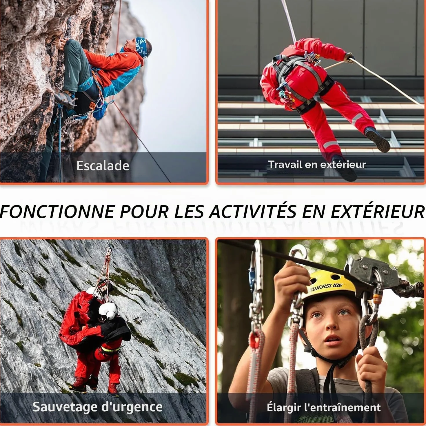 Corde d'escalade statique 10 mm Nylon sécurité extérieure avec mousquetons