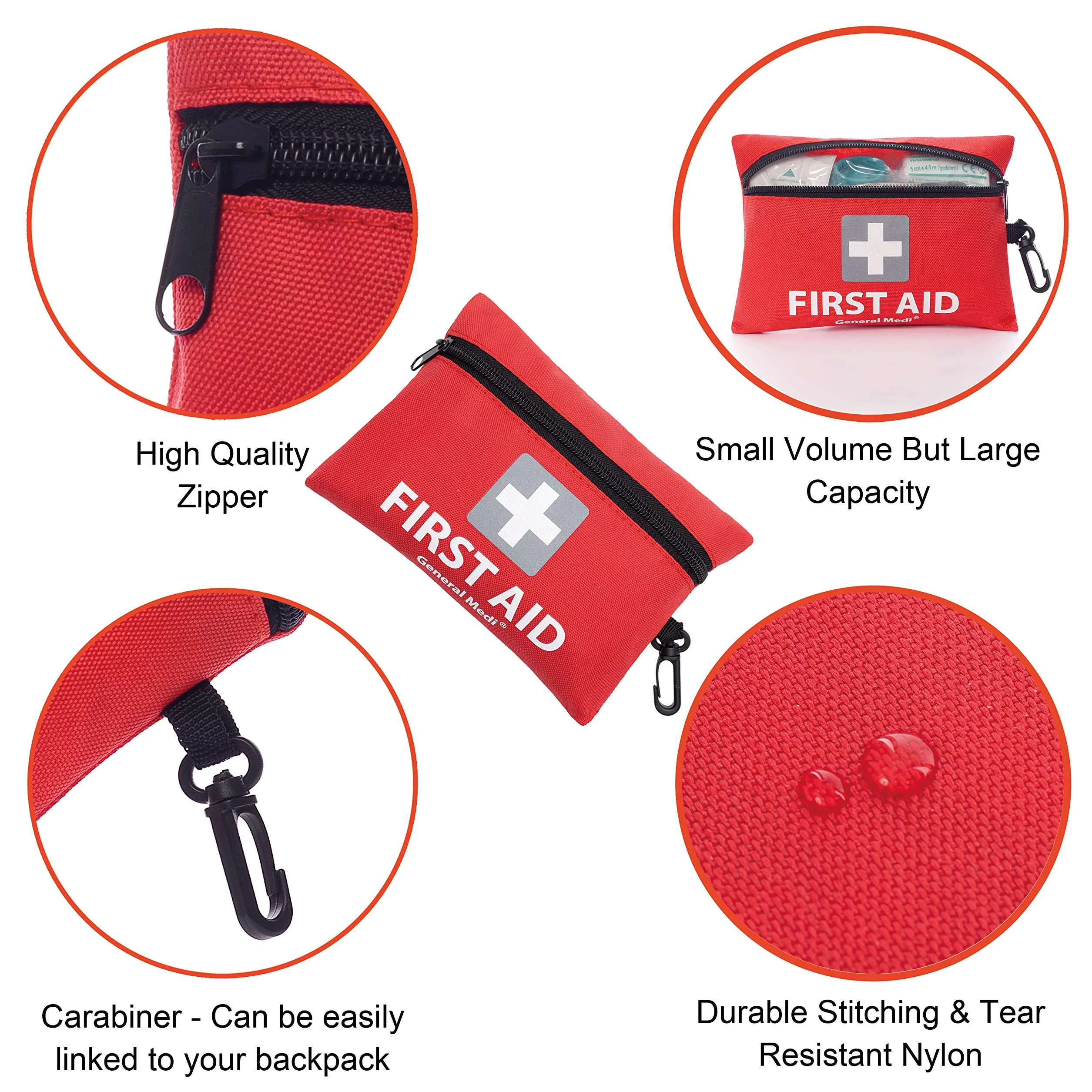 General Medi Trousse de Premiers Secours 92 Articles Rouge