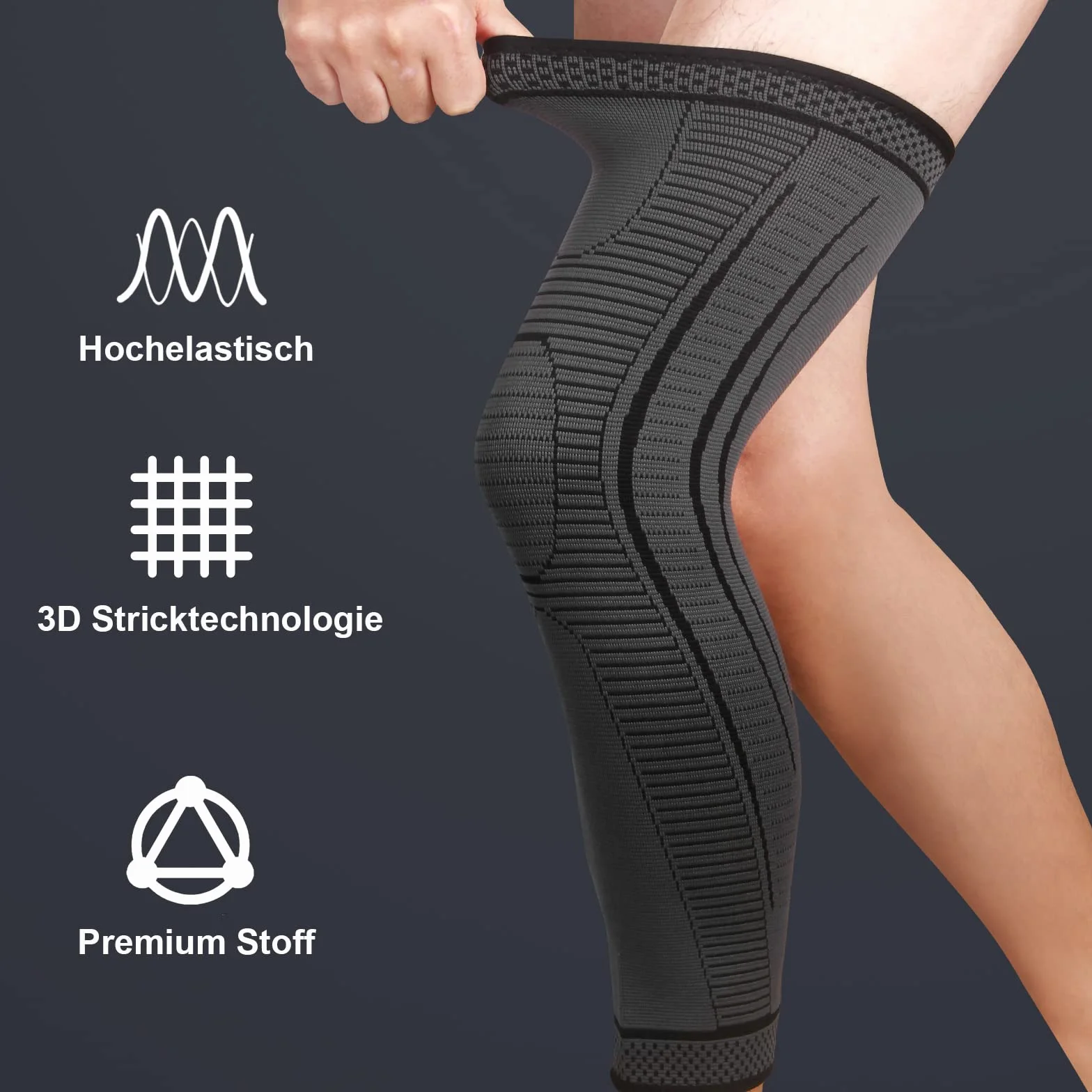 Genouillère Sport Longue Respirant Compression Hommes Femmes Gel Silice Antidérapant 1 Paire Noir S