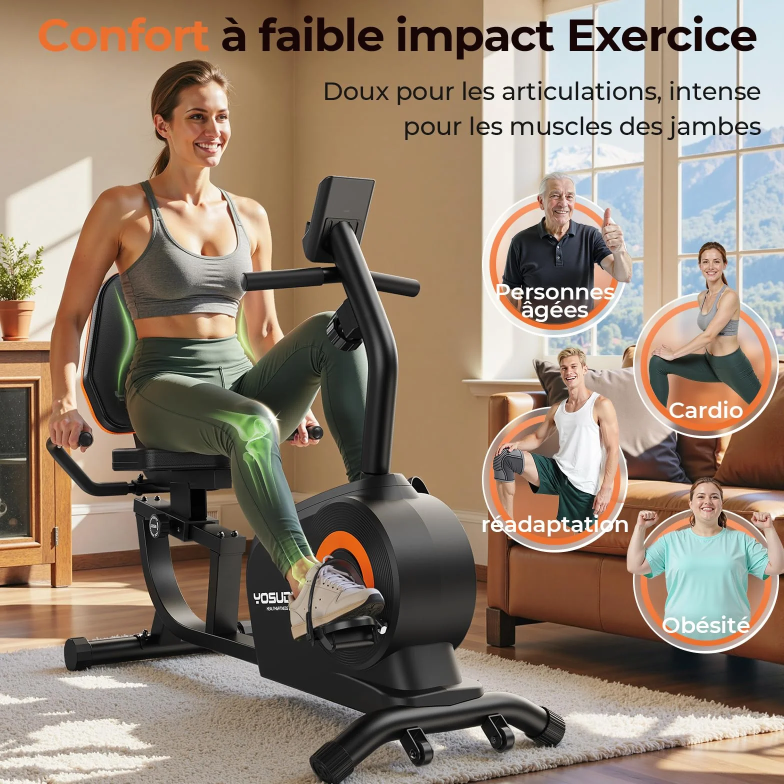 YOSUDA Vélo d'Appartement Semi-Allongé 16 Niveaux Résistance Magnétique Silencieux Capacité 160kg