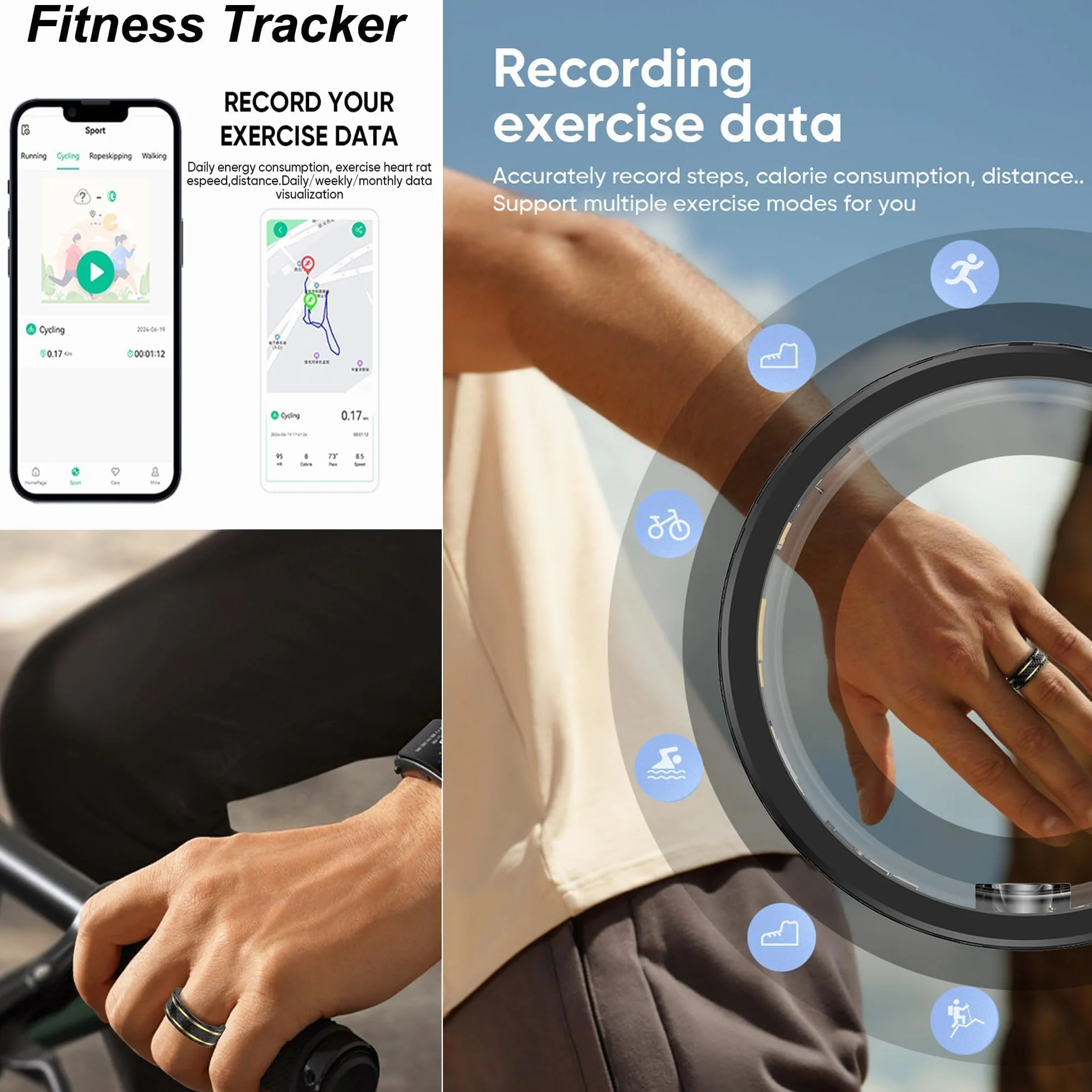 Bague intelligente moniteur fréquence cardiaque pression artérielle sommeil oxygène sang podomètre calories fitness