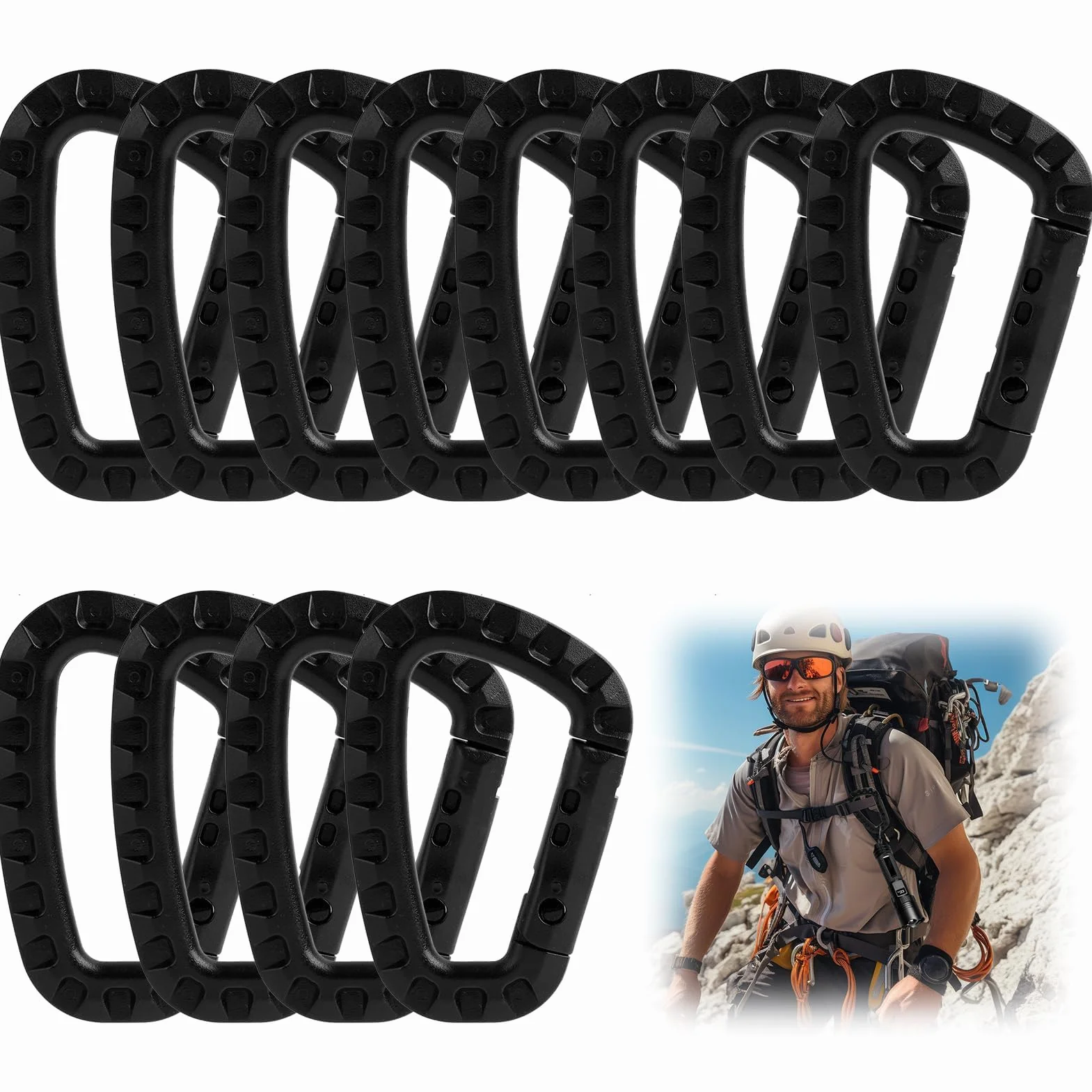 Mousquetons en Forme de D en Plastique Noir 8.3cm x 5.5cm pour Escalade Camping Randonnée