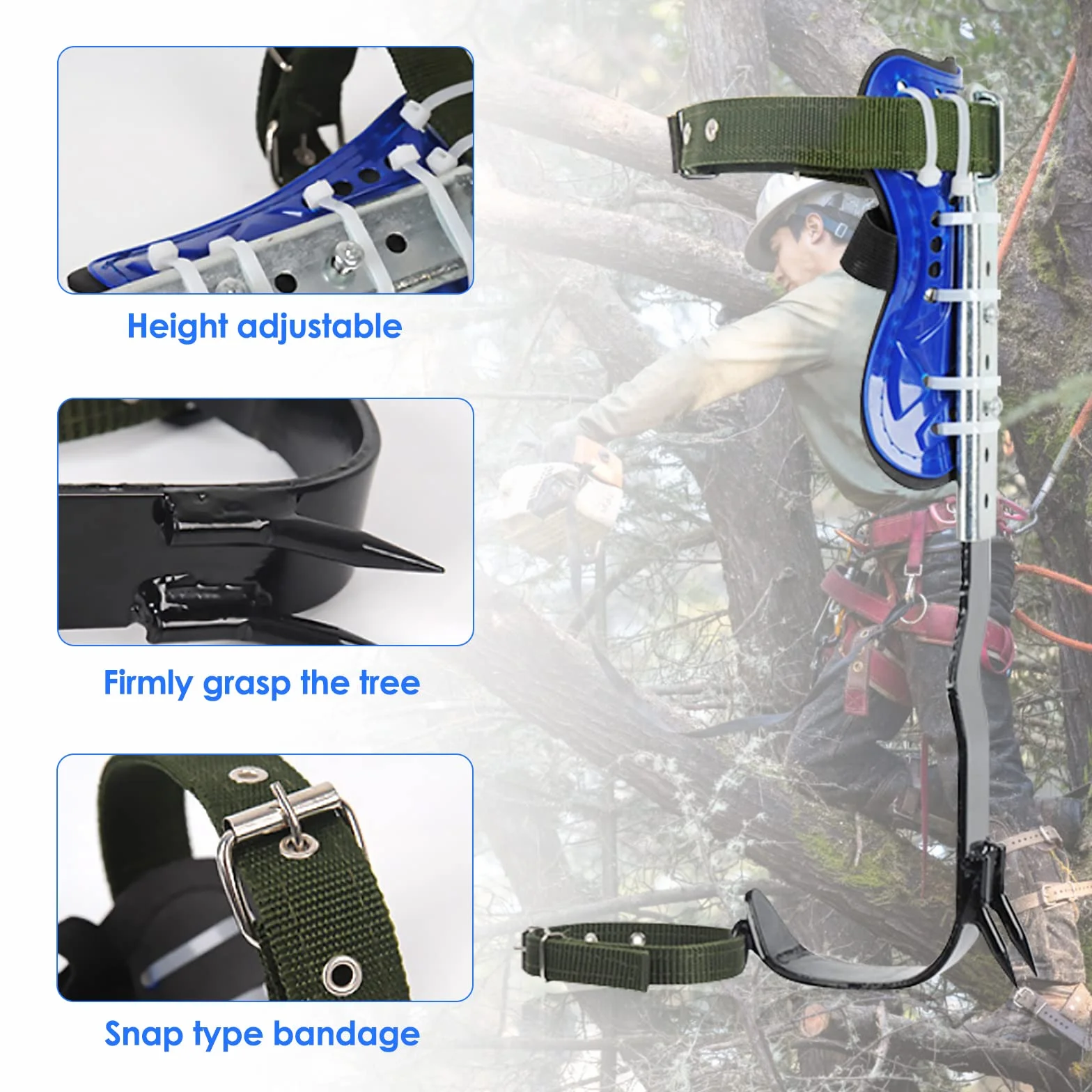 Ensemble de crampons d'escalade dans les arbres avec harnais de sécurité 5 points, équipement de sauvetage et cueillette des fruits