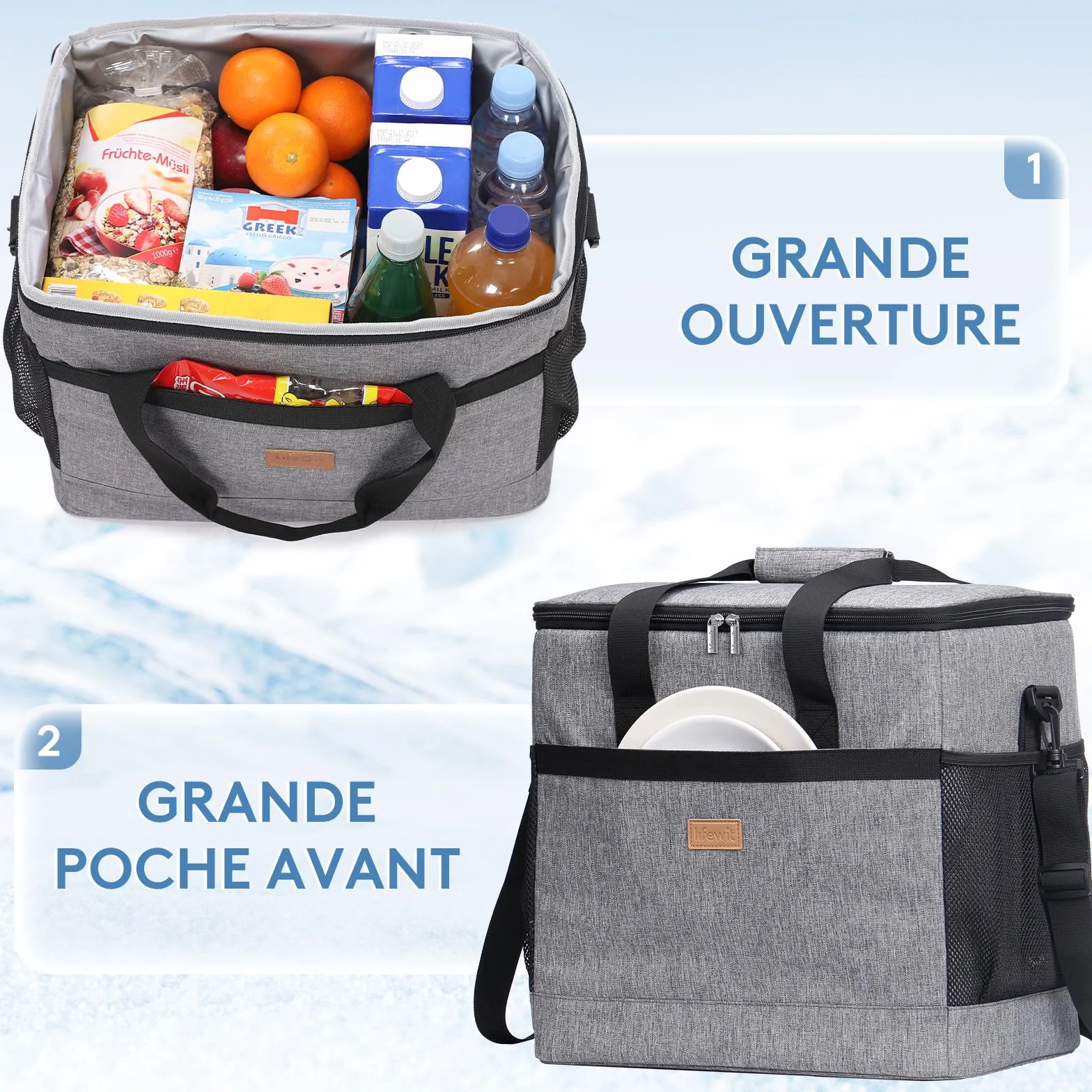 Lifewit Sac Isotherme 30L, Glacière Souple Portable pour Voyage, Pique-Nique, Camping, Gris